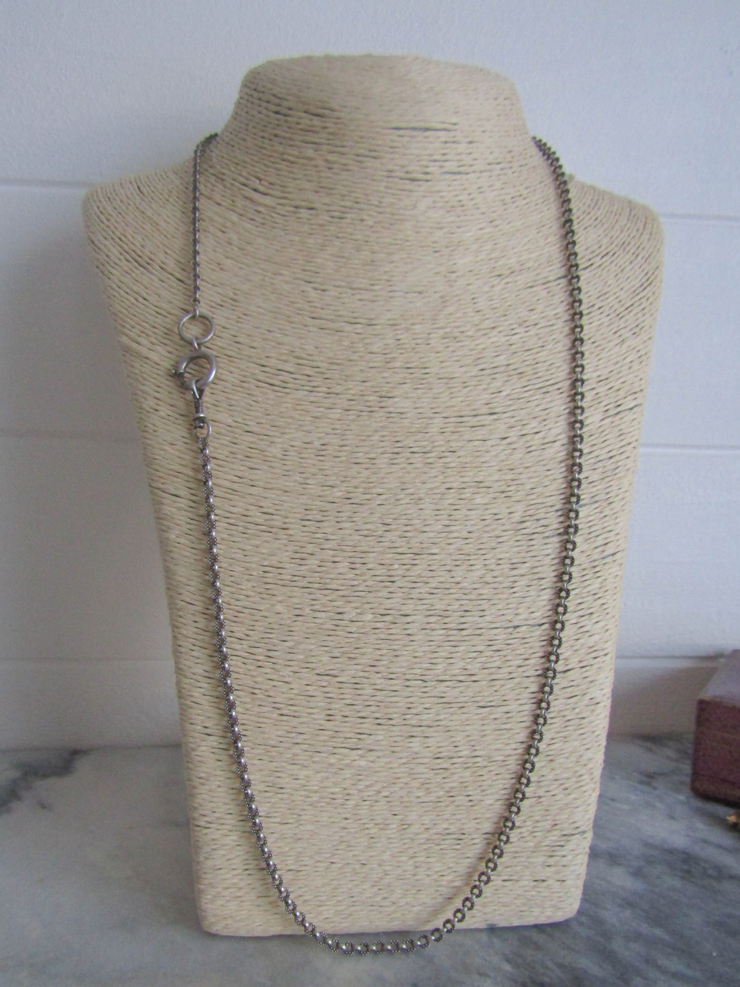 Antique Silver Half Guard Chain, Textured Victorian chain with Hanging dog clip clasp and Bolt Ring