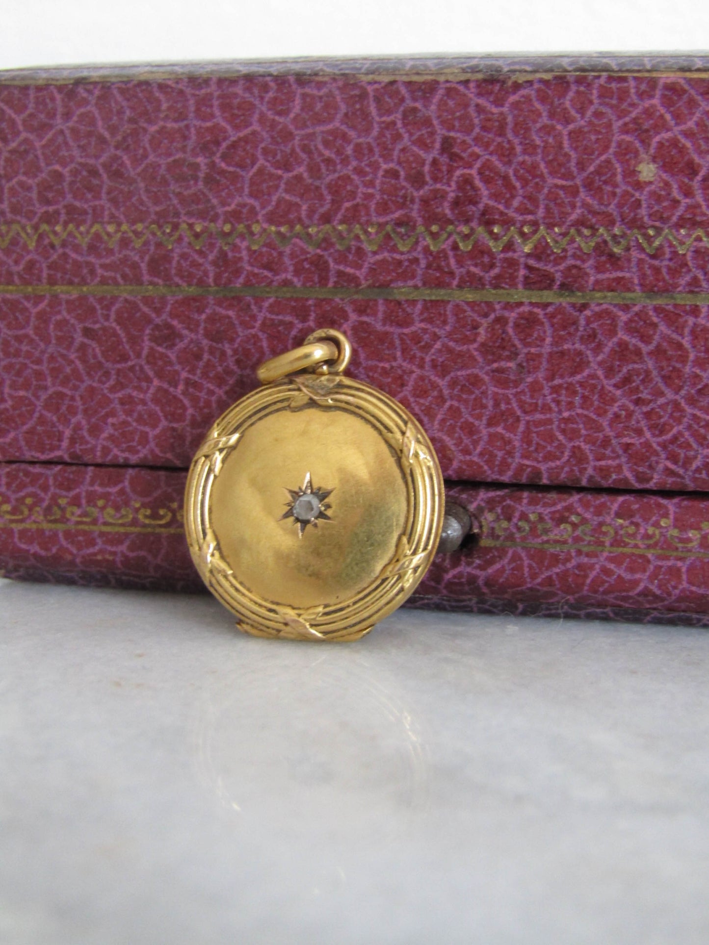 18K Solid Gold Edwardian Locket with Rose Cut Diamond Center