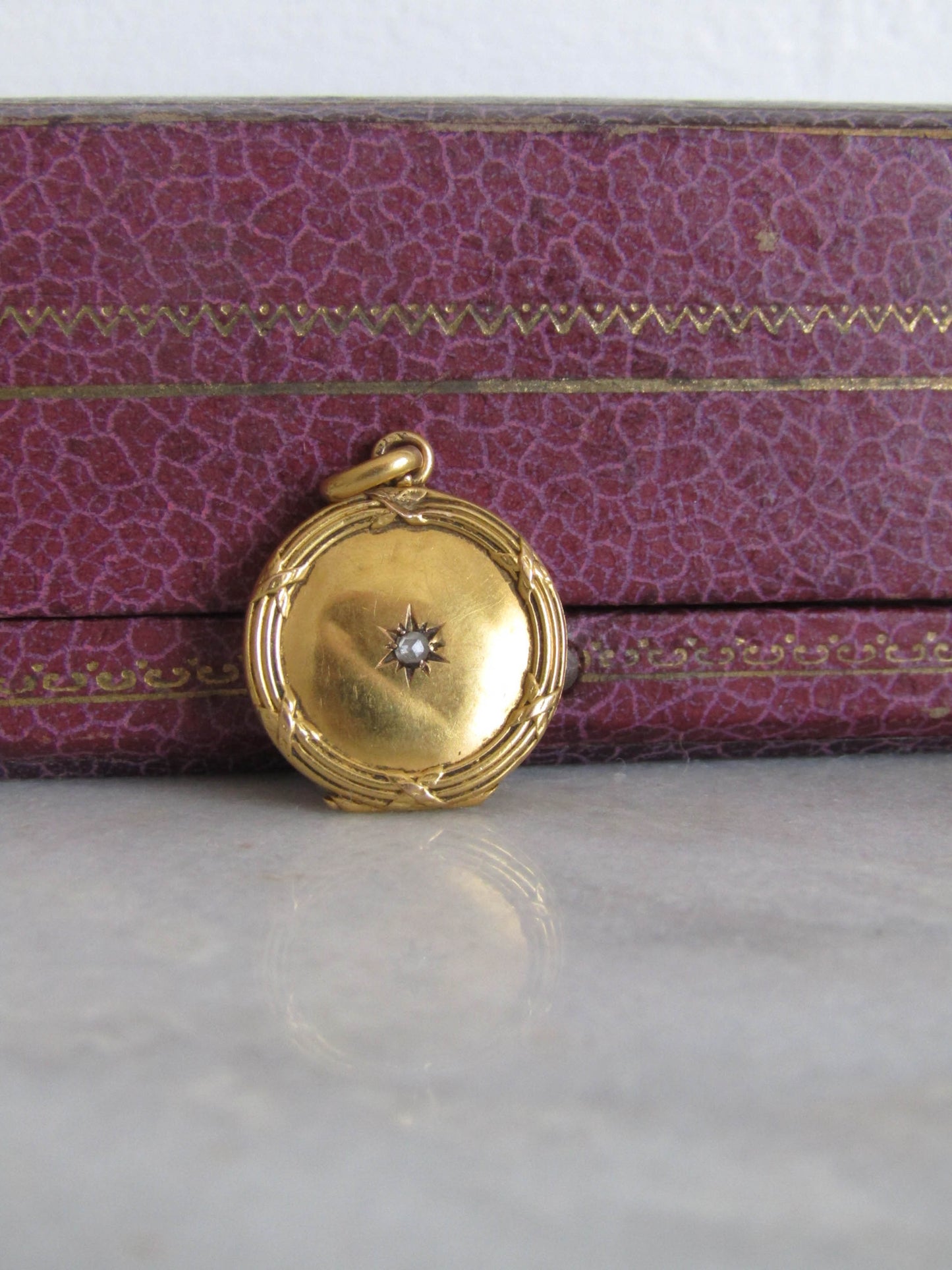 18K Solid Gold Edwardian Locket with Rose Cut Diamond Center