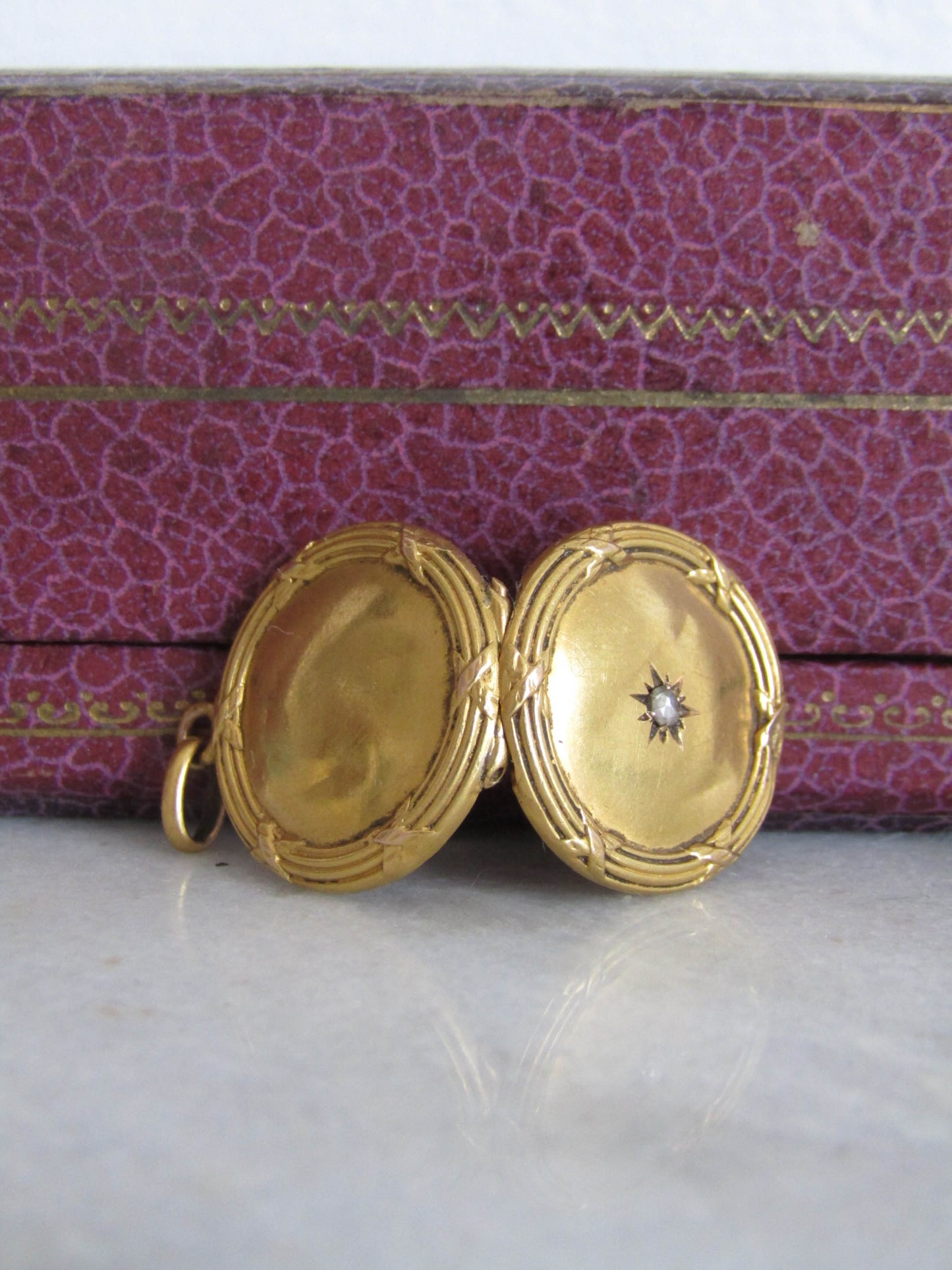 18K Solid Gold Edwardian Locket with Rose Cut Diamond Center
