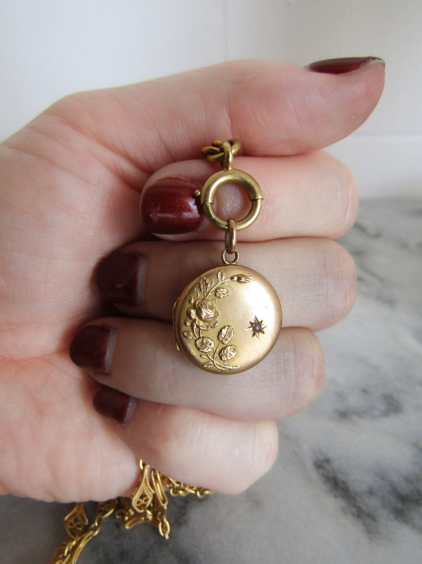 18K Solid Gold Art Nouveau Small French Locket c. 1900