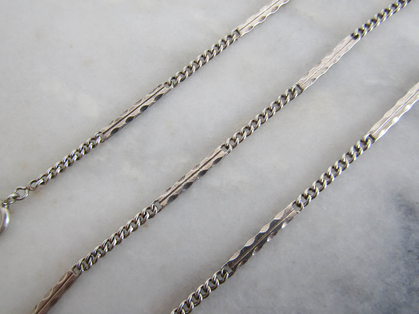 Silver Art Deco Curb Link Watch Chain, Figaro Watch Chain with Dog Clip Clasp and Spring Ring