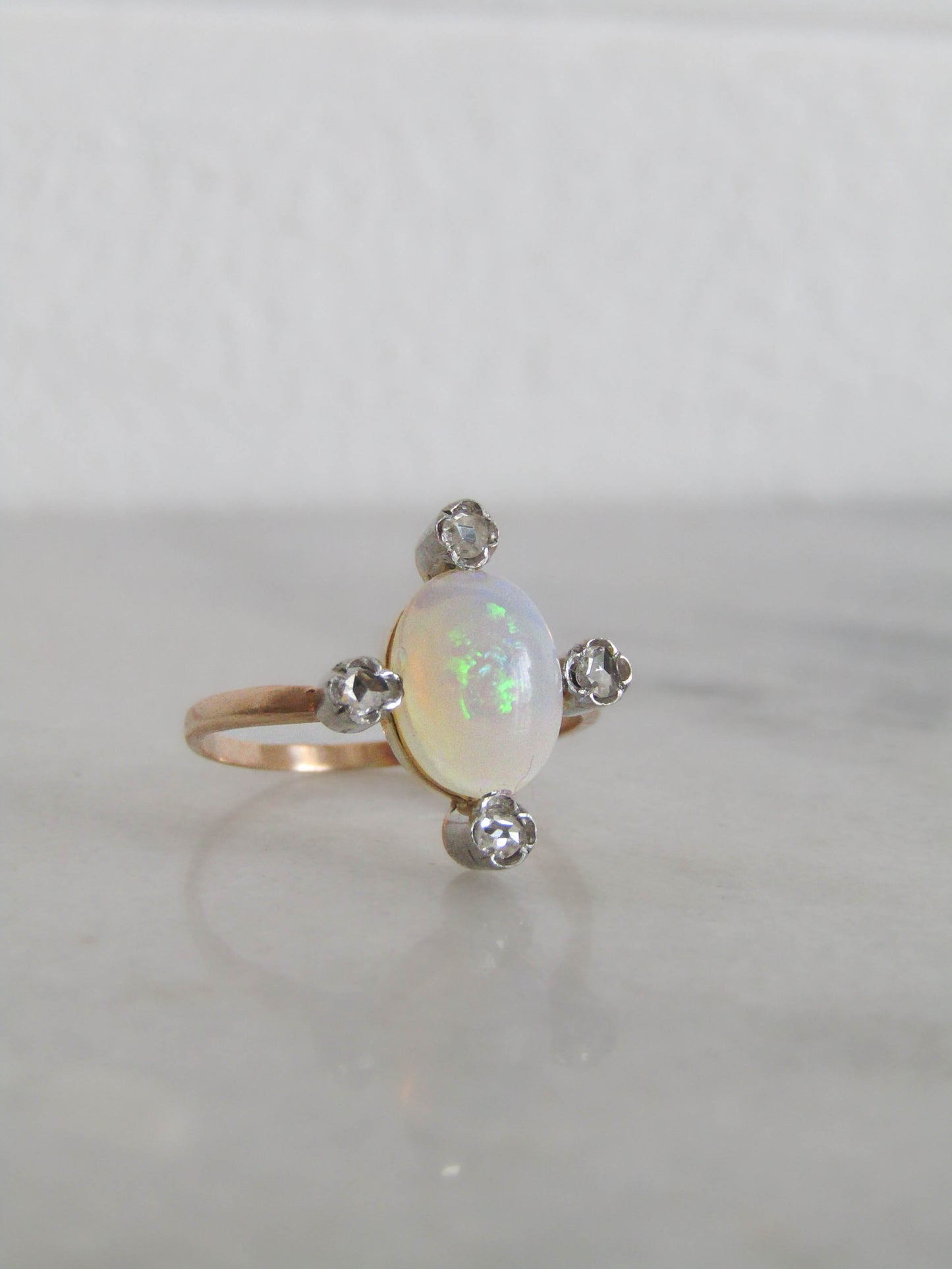 Edwardian Opal, Diamond, and 18K Gold Conversion Ring c. 1900, Antique French Belle Epoque Stickpin Ring Conversion