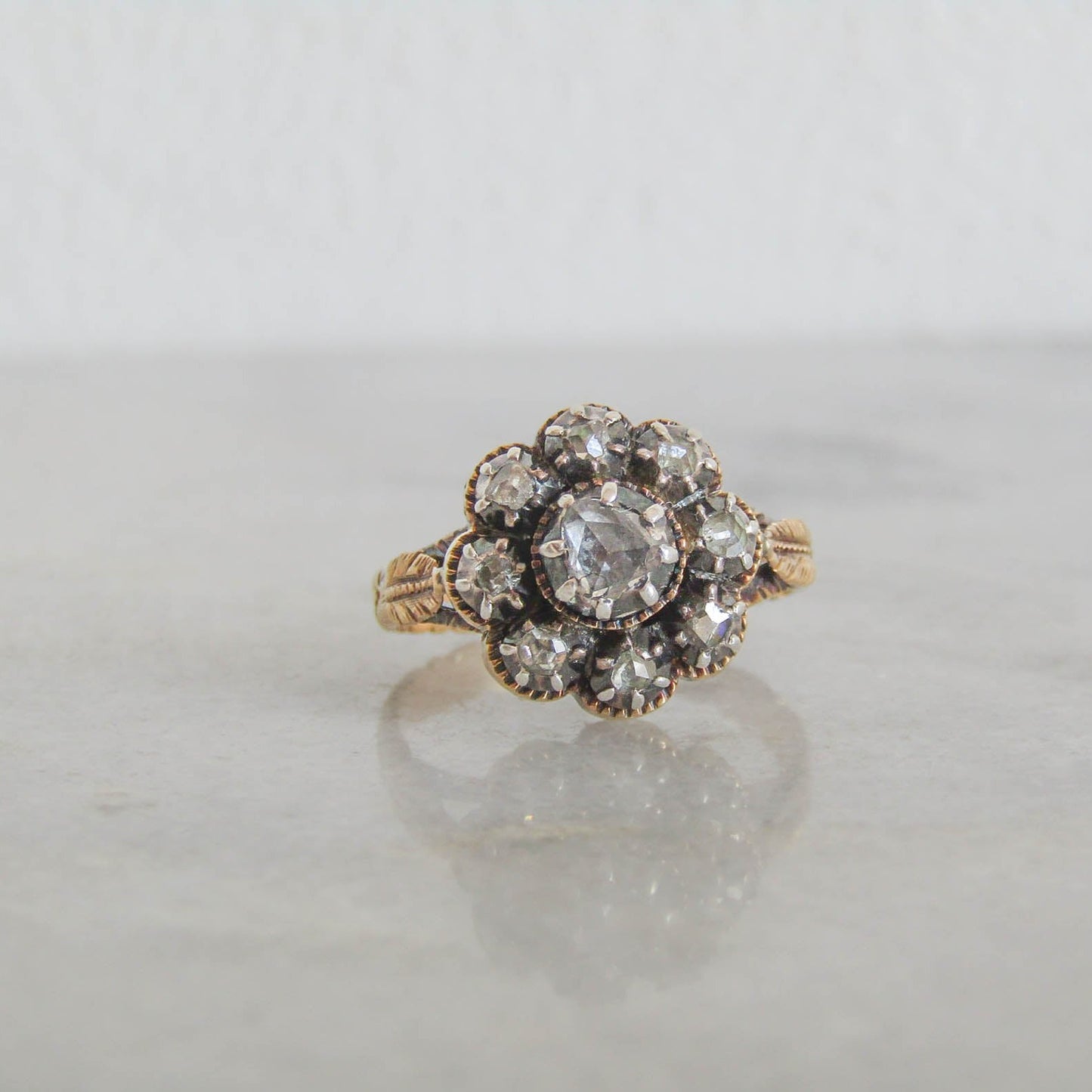 Antique Georgian Revival Dutch 14K Gold Diamond Ring c. 1900