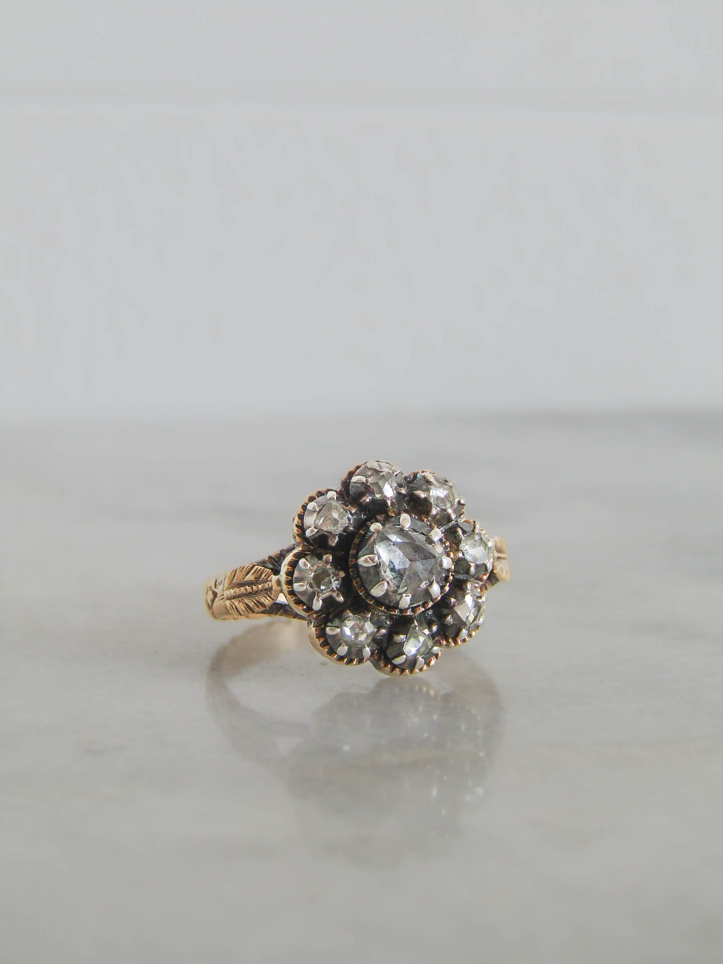 Antique Georgian Revival Dutch 14K Gold Diamond Ring c. 1900