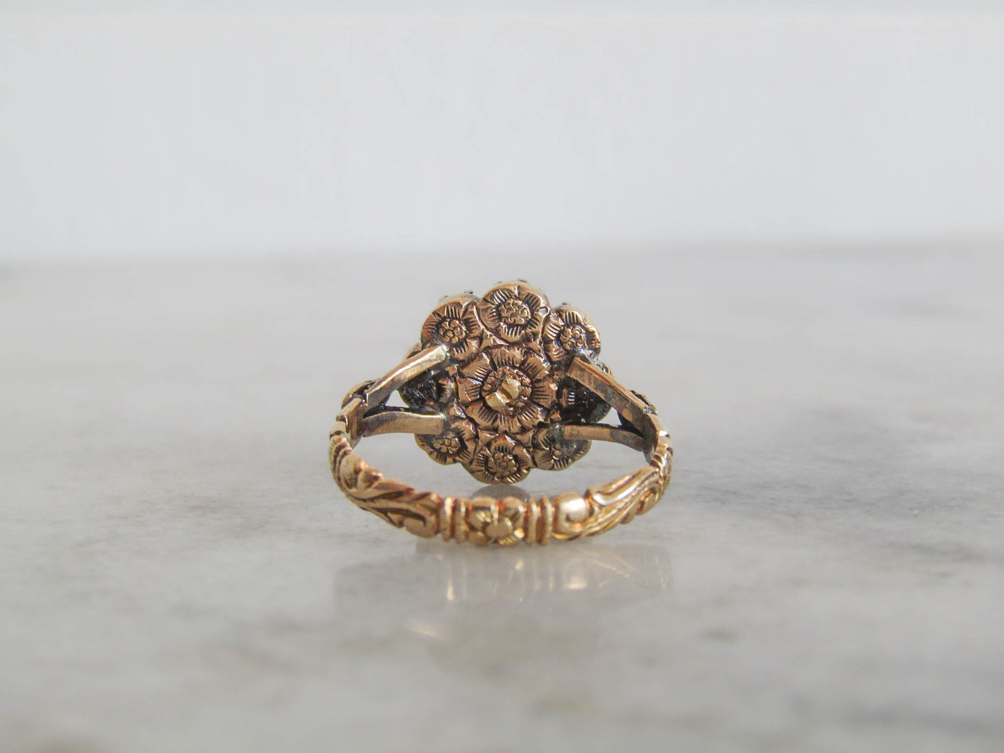 Antique Georgian Revival Dutch 14K Gold Diamond Ring c. 1900