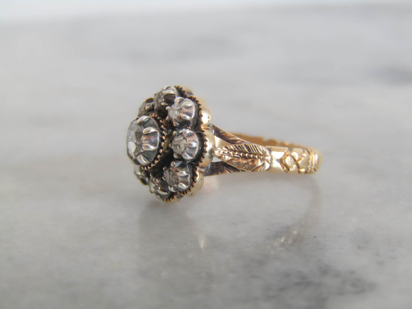 Antique Georgian Revival Dutch 14K Gold Diamond Ring c. 1900