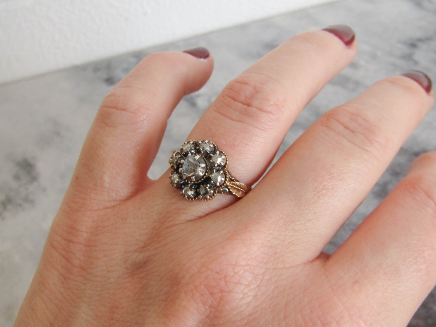 Antique Georgian Revival Dutch 14K Gold Diamond Ring c. 1900