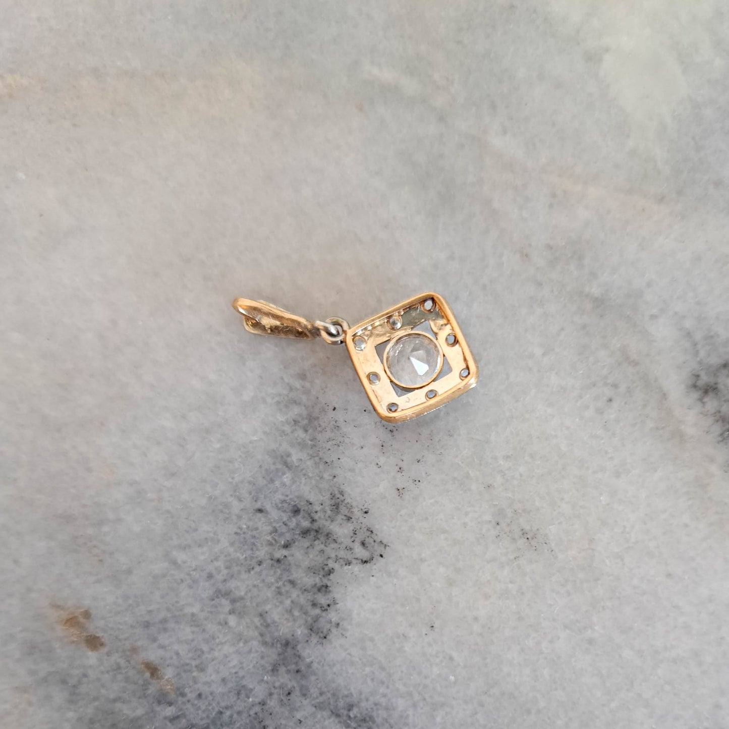 18K Solid Gold and Platinum White Sapphire Pendant c. 1910