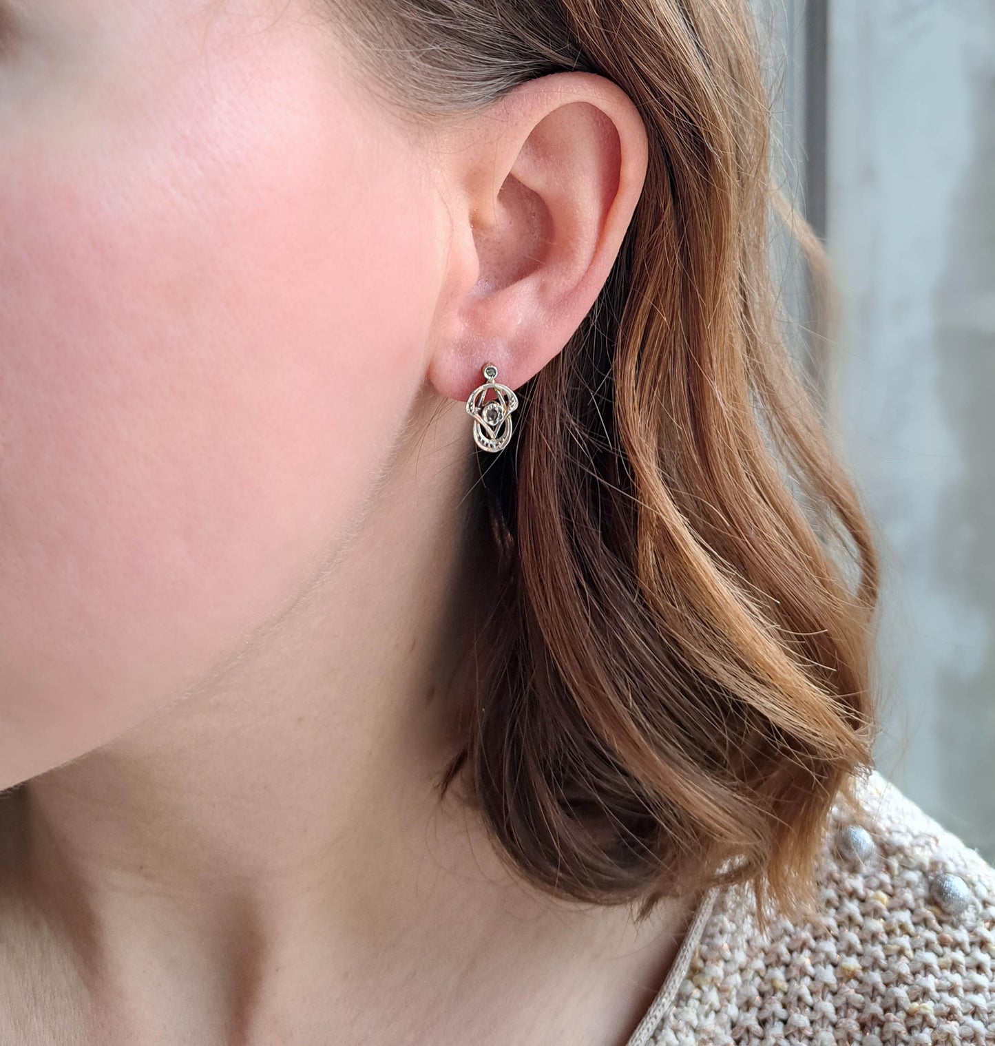 Antique French 18K Gold and Art Nouveau Edwardian Drop Dangle Earrings c. 1900