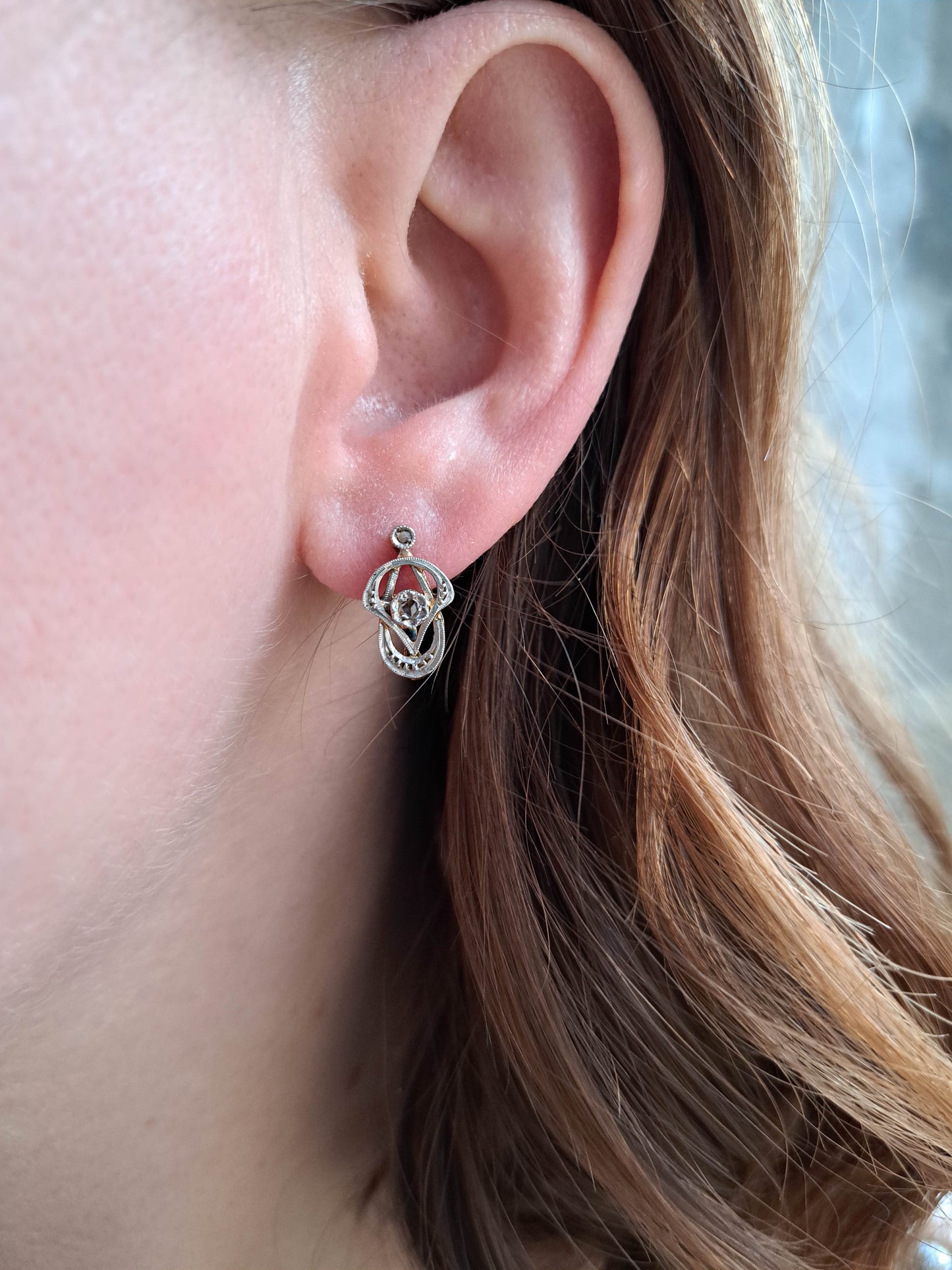 Antique French 18K Gold and Art Nouveau Edwardian Drop Dangle Earrings c. 1900