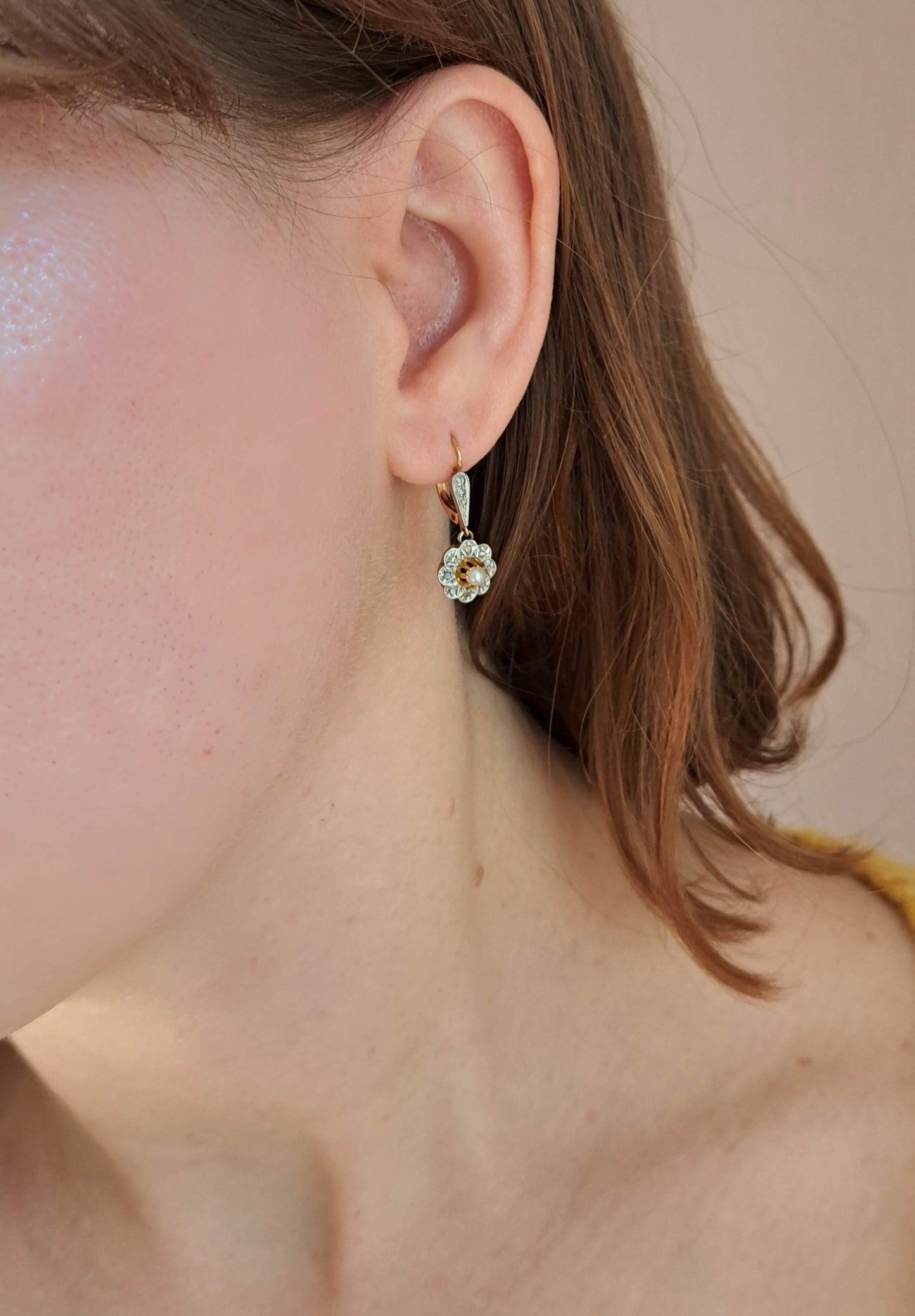Antique Edwardian Diamond Chip Daisy Drop Earrings c. 1900