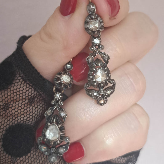 Antique French Regional Day and Night Drop Dangle Earrings