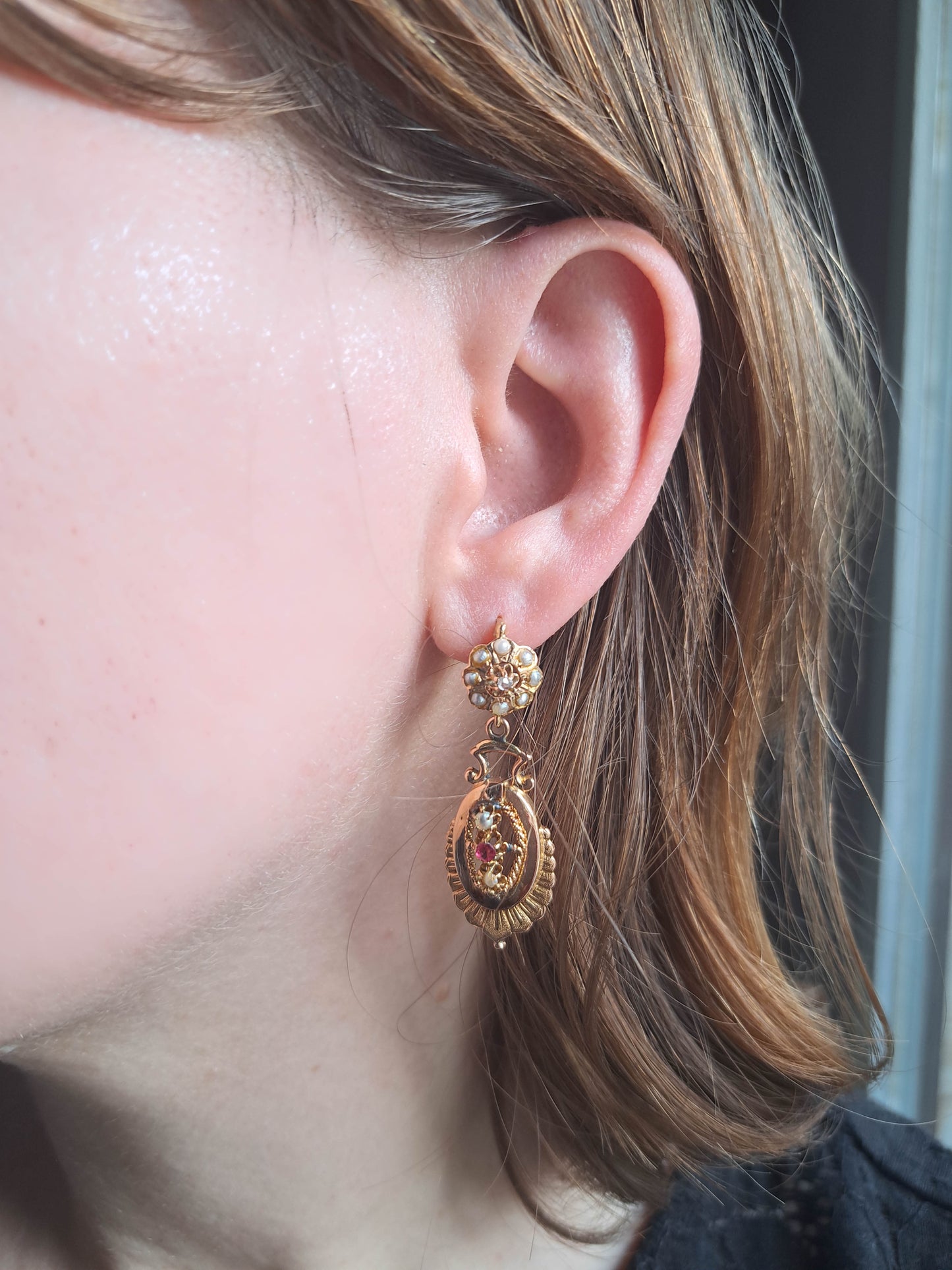 Antique French Napoleon III Drop Dangle Earrings c. 1860