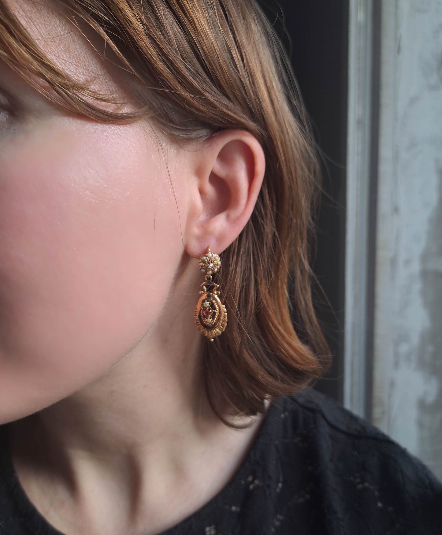 Antique French Napoleon III Drop Dangle Earrings c. 1860