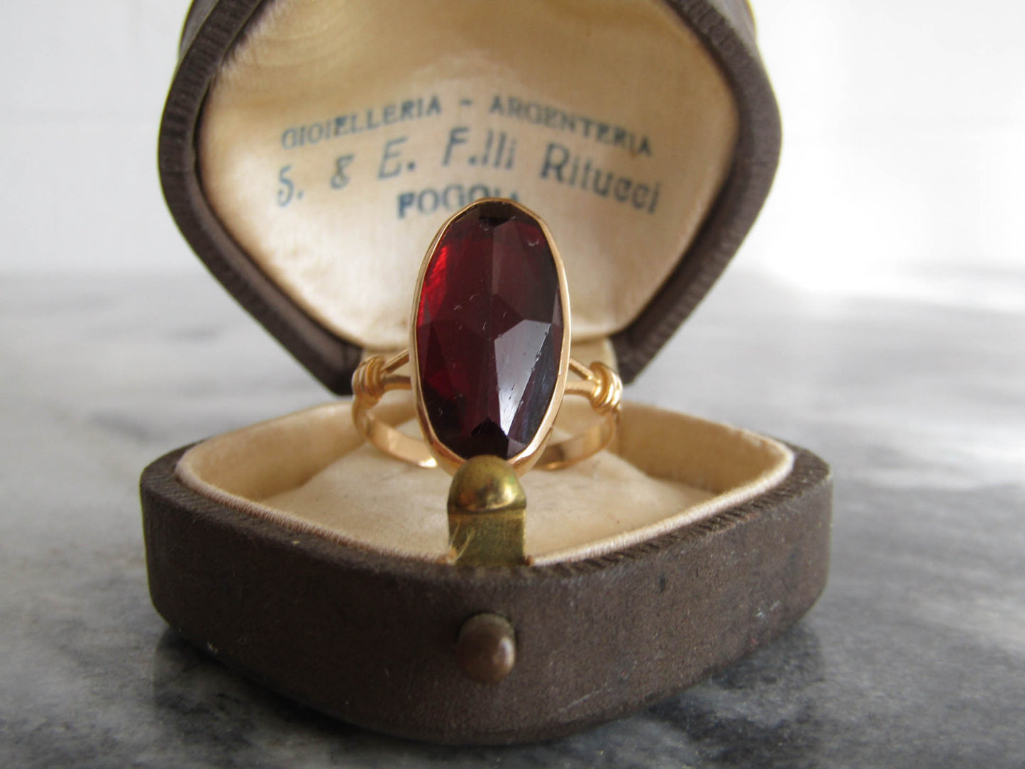 18K Gold Vintage Rose Cut Perpignan Garnet Ring