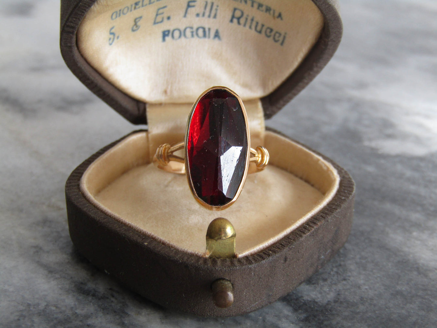 18K Gold Vintage Rose Cut Perpignan Garnet Ring