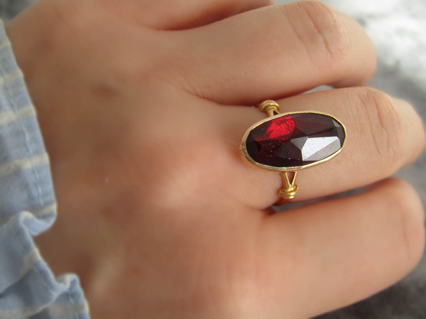 18K Gold Vintage Rose Cut Perpignan Garnet Ring