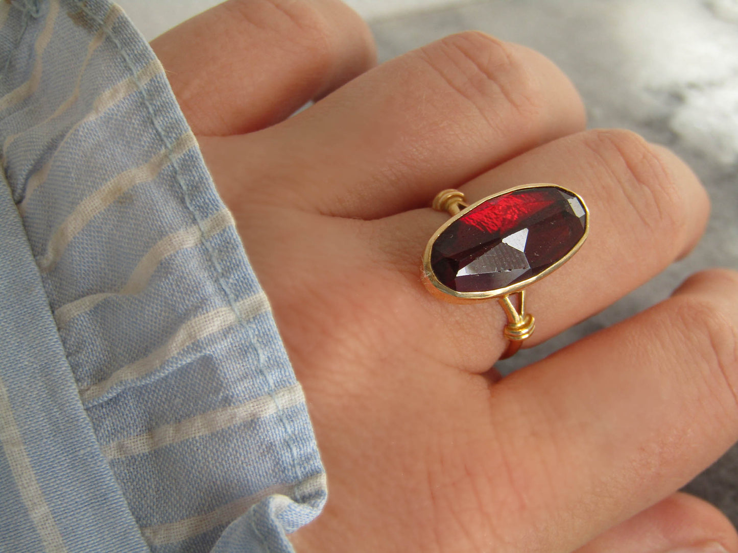 18K Gold Vintage Rose Cut Perpignan Garnet Ring