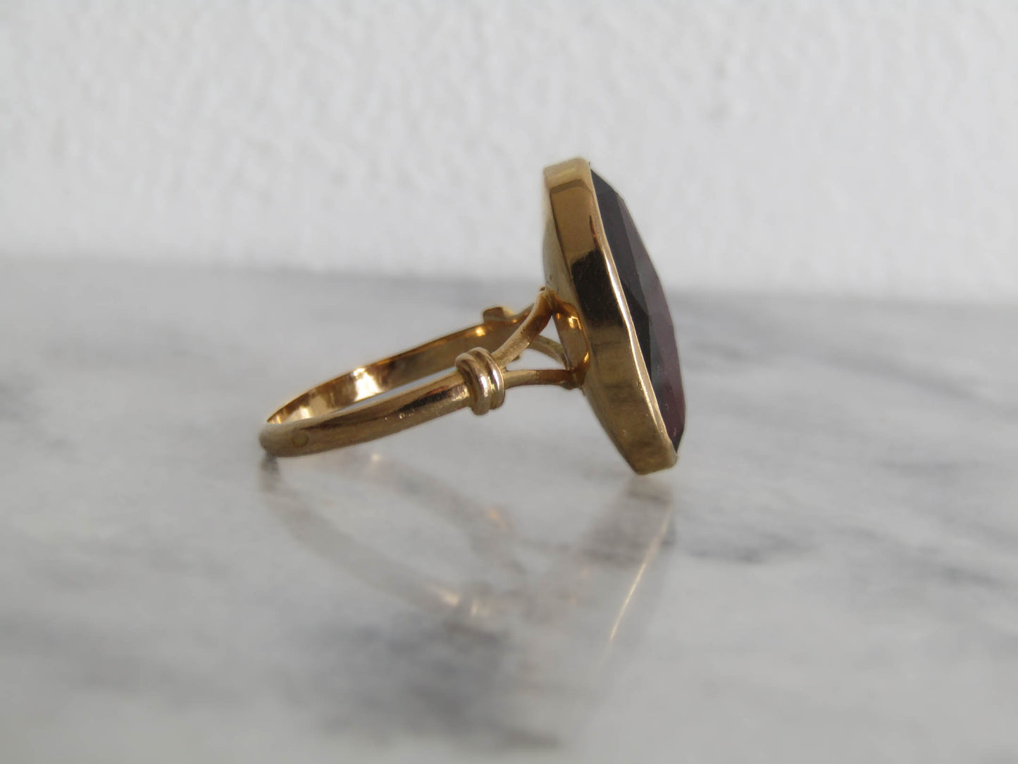 18K Gold Vintage Rose Cut Perpignan Garnet Ring