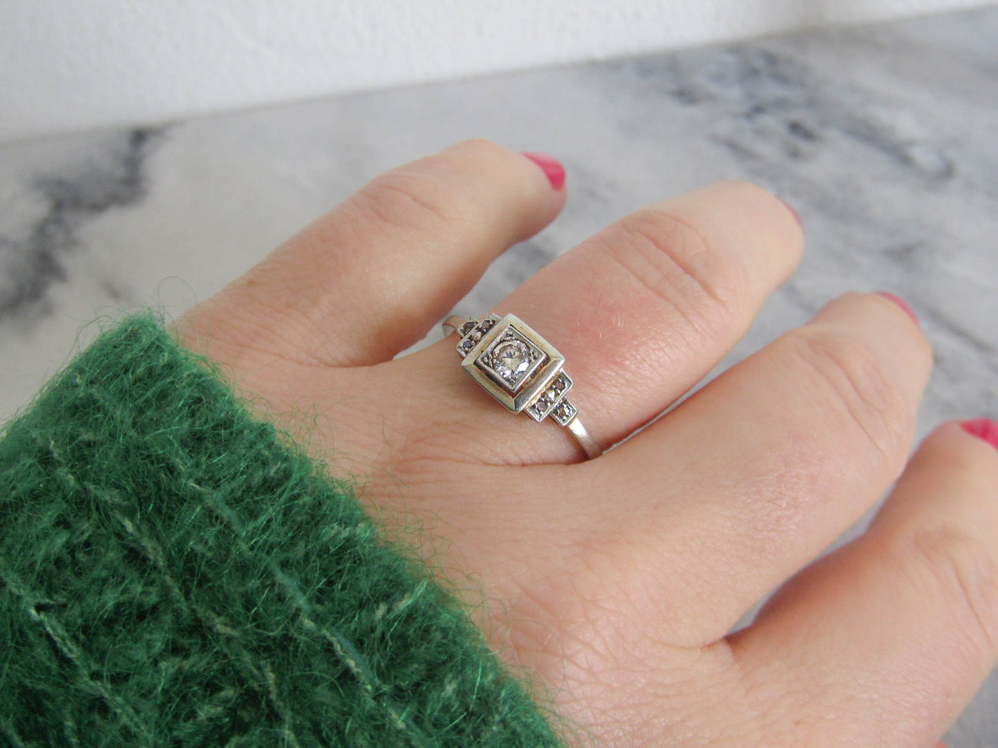 French Art Deco 18K Gold and Platinum Diamond Solitaire Engagement Ring