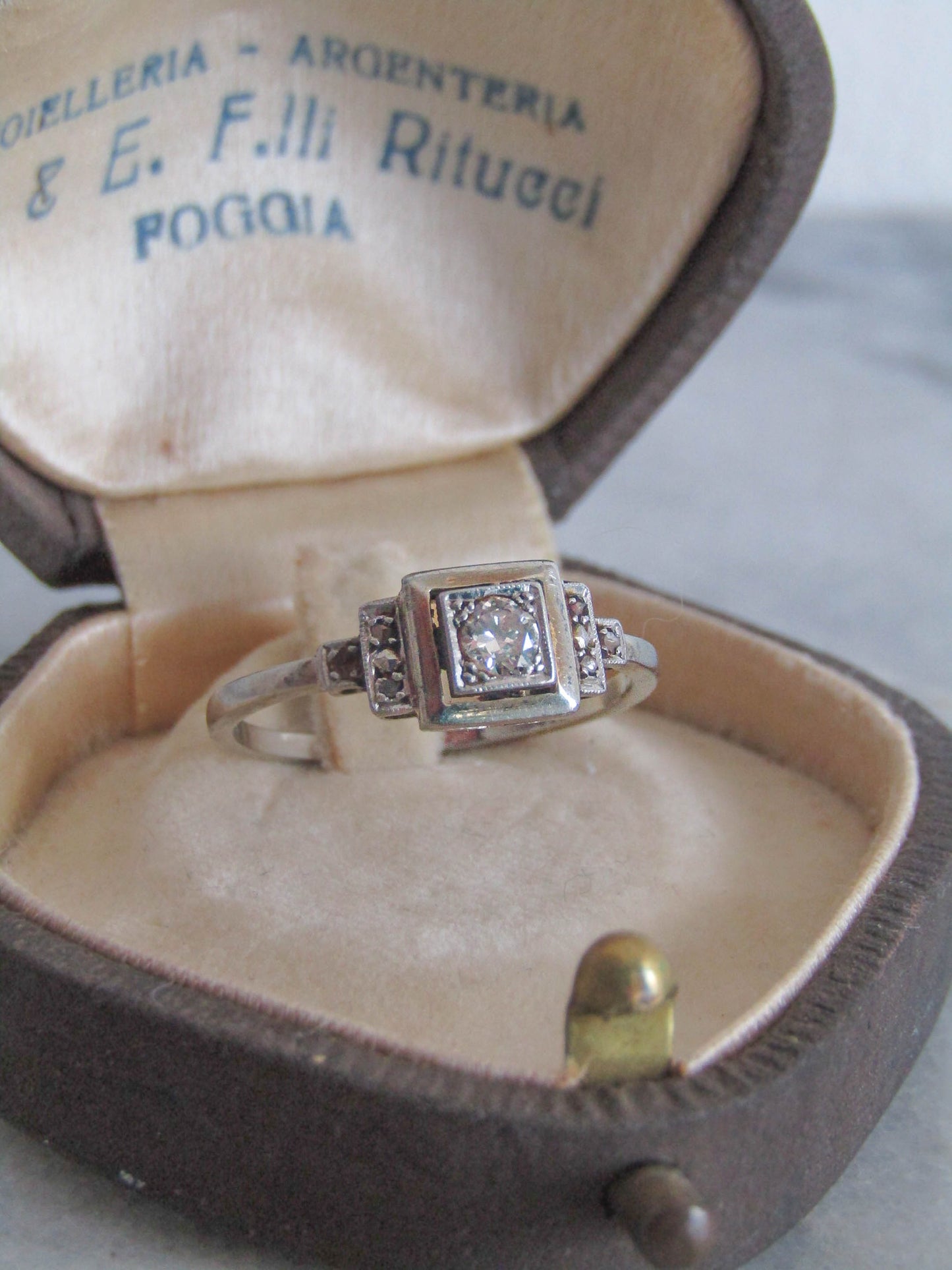 French Art Deco 18K Gold and Platinum Diamond Solitaire Engagement Ring