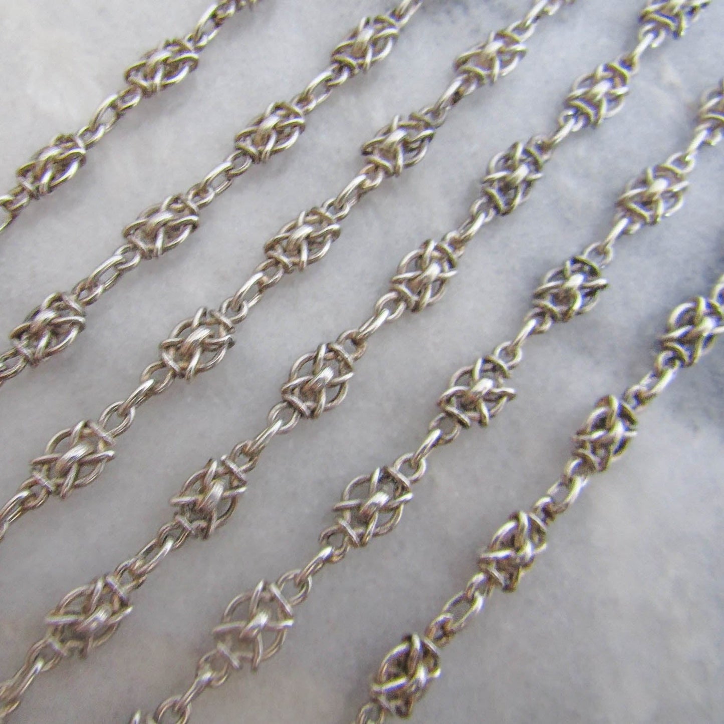 56" Antique Silver Victorian Fancy Chain, French Belle Epoque Long Guard Chain, XIX Century Muff Chain