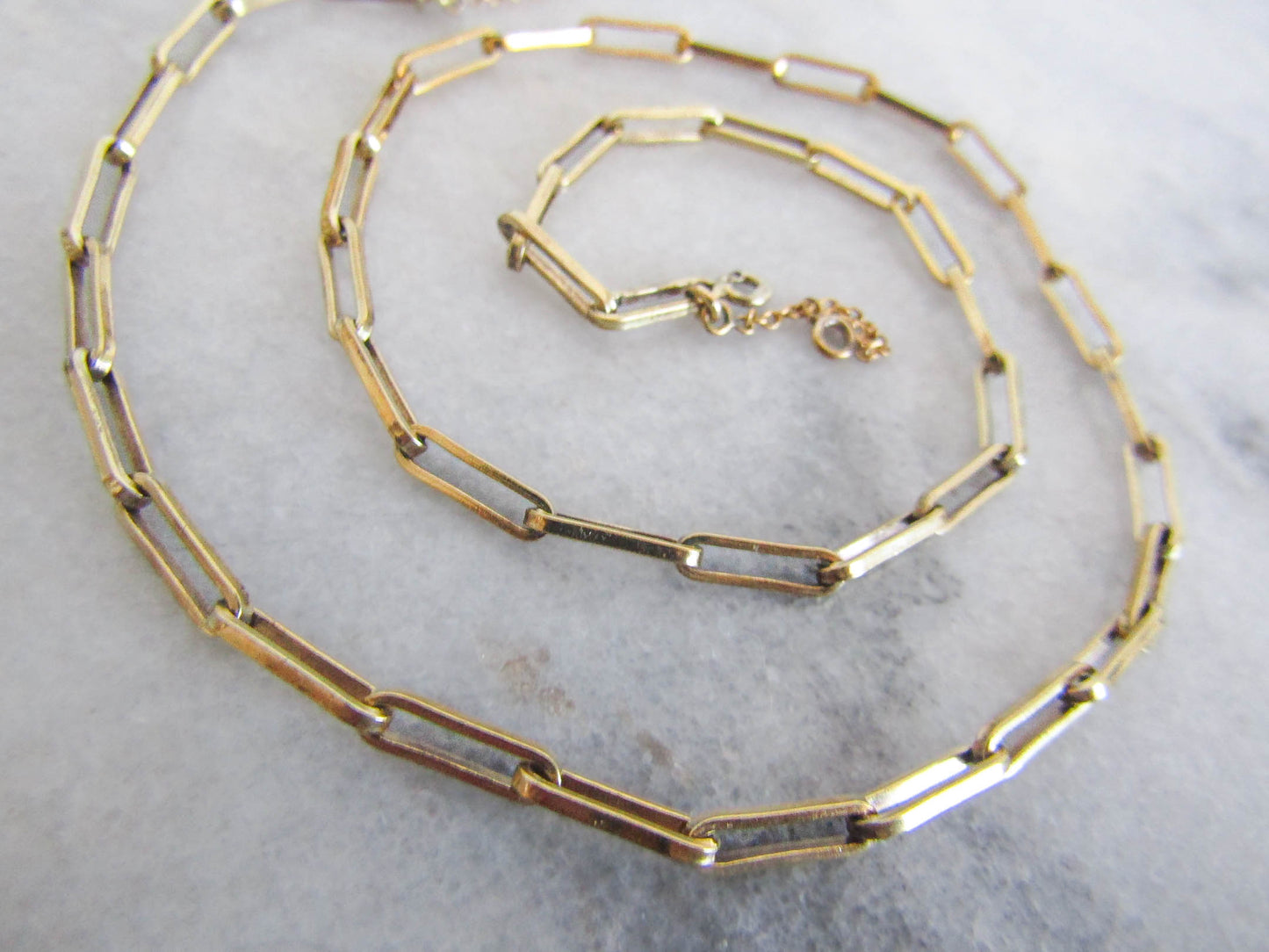 Antique Vermeil Gold Filled Silver Trombone Link Necklace with Security Chain