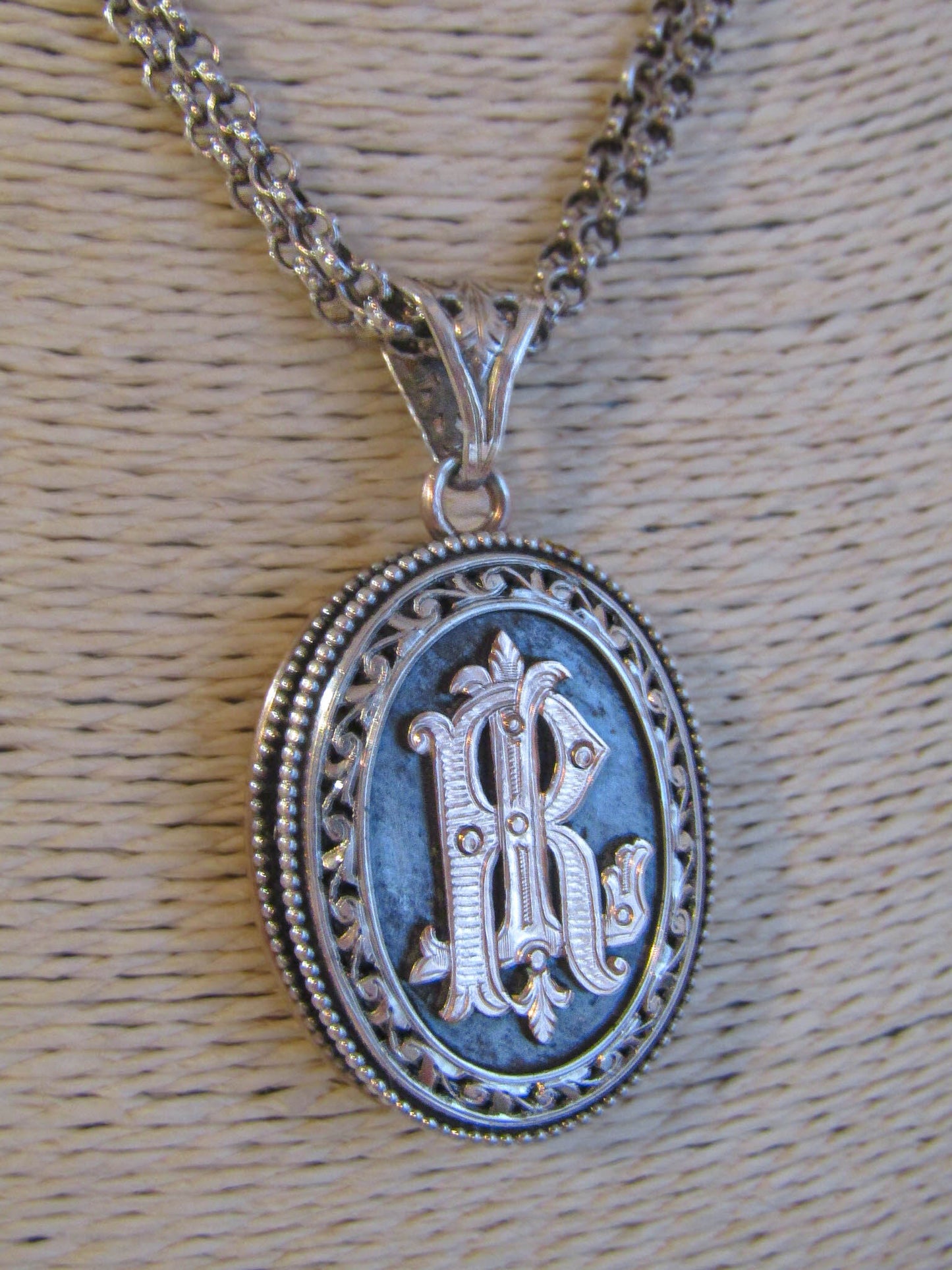 Antique French Silver Colored Metal Aesthetic Monogram Locket c. 1880