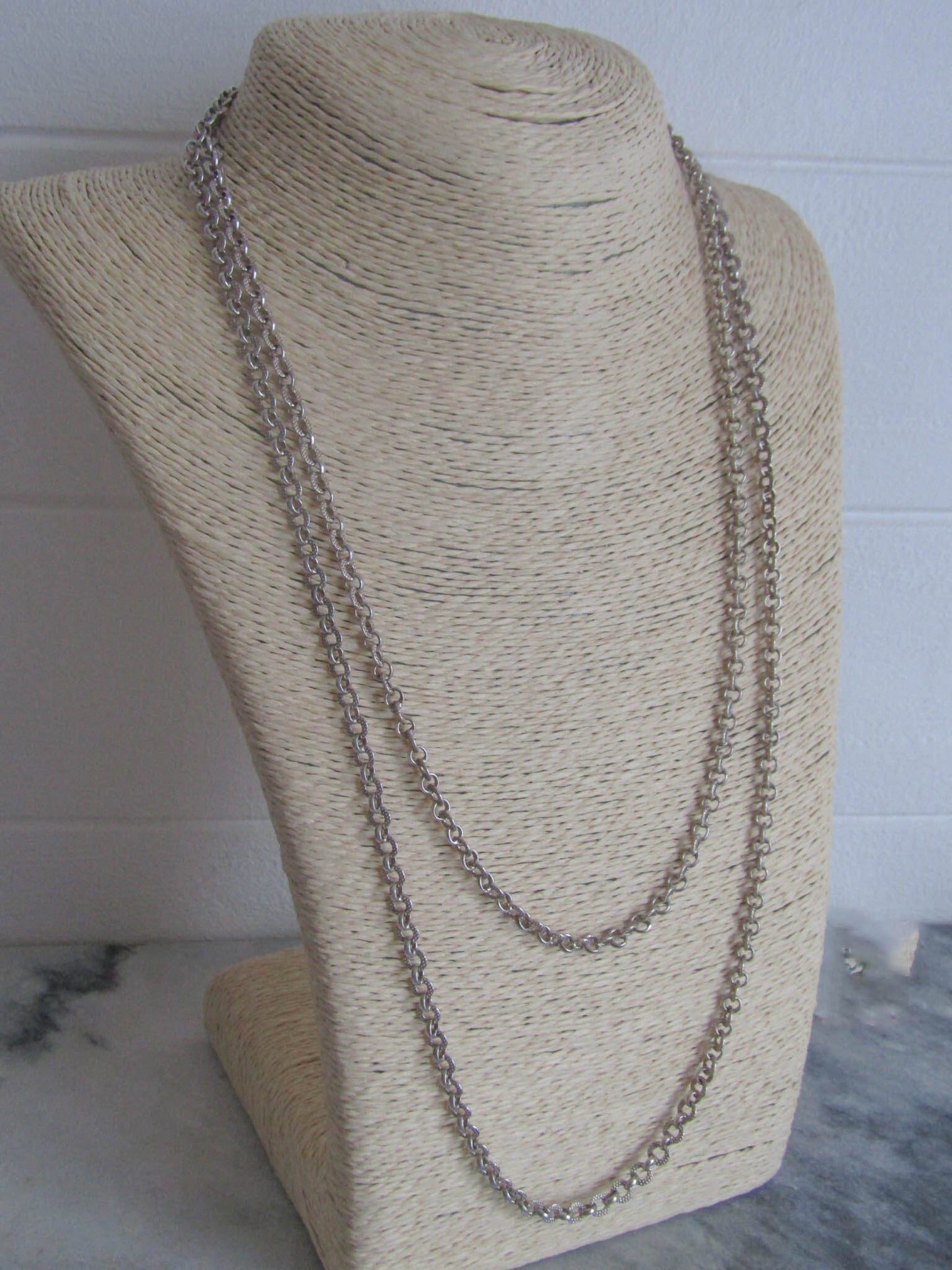 Antique Silver Textured Long Guard Chain
