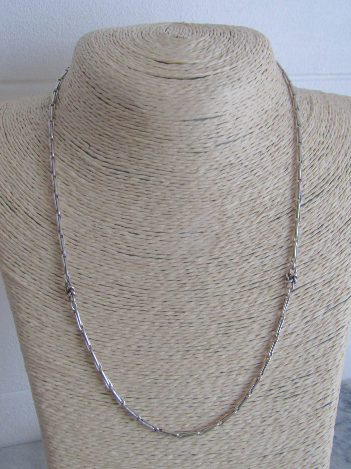 20" Antique Silver Trombone and Love Knot Fancy Link French Necklace c. 1900