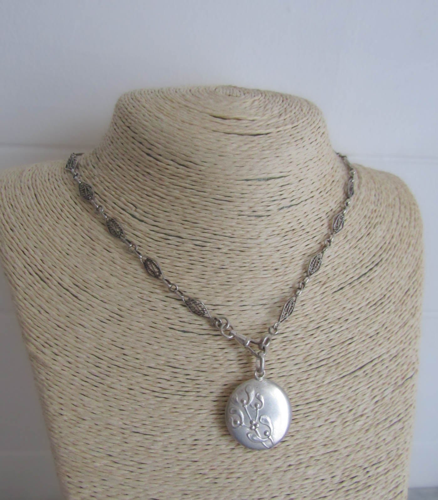 Antique Art Nouveau French Silver Mistletoe Round Locket