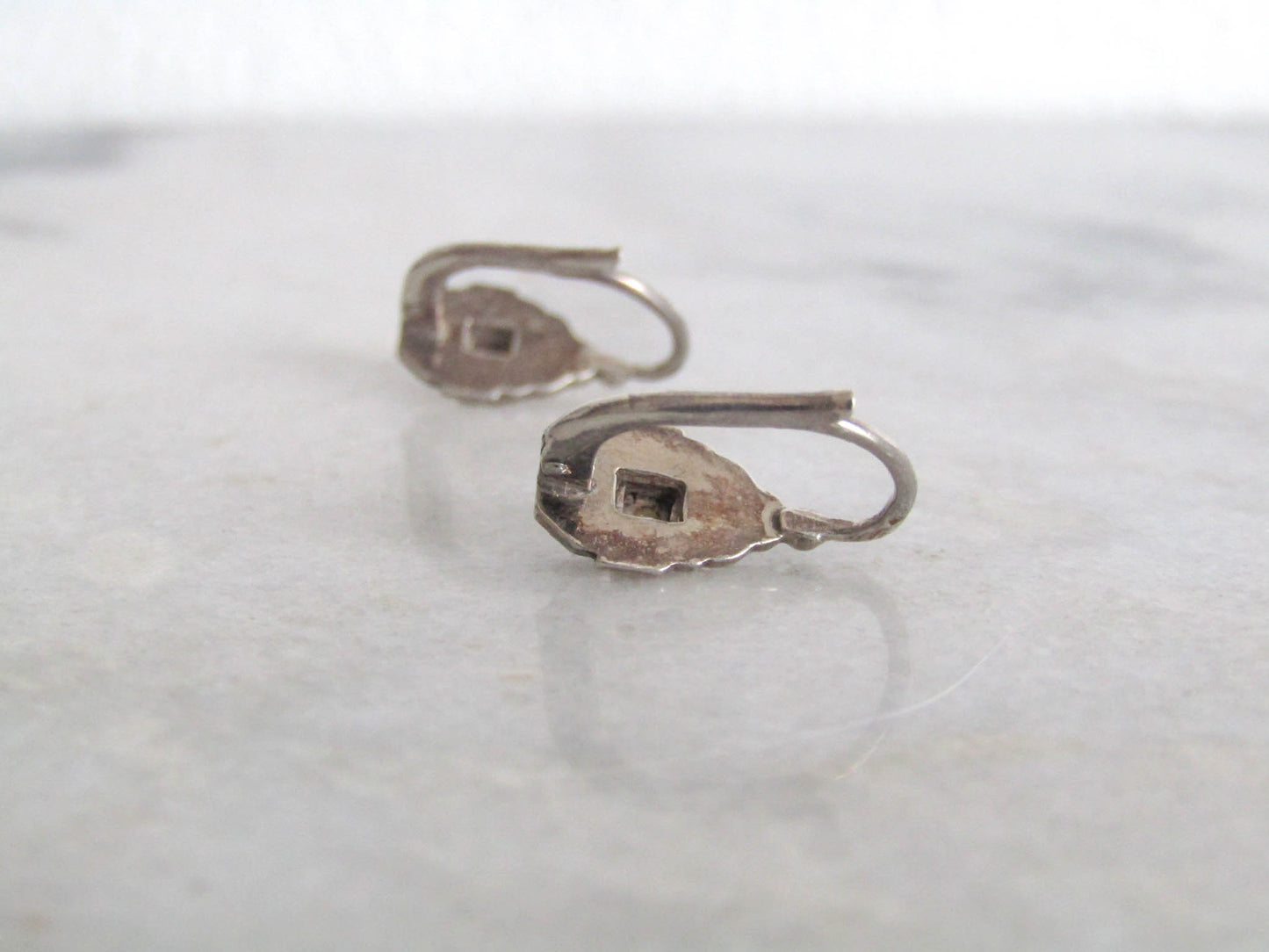 Vintage Solid Silver Art Deco Dormeuse Earrings, Deadstock French Art Deco Hinged Drop Earrings