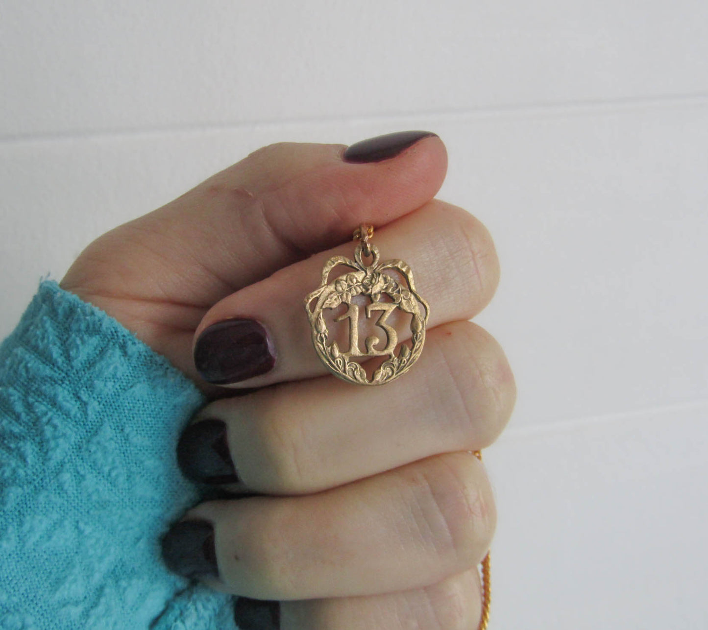 Antique Gold Filled Number 13 Lucky Art Nouveau Pendant c. 1910