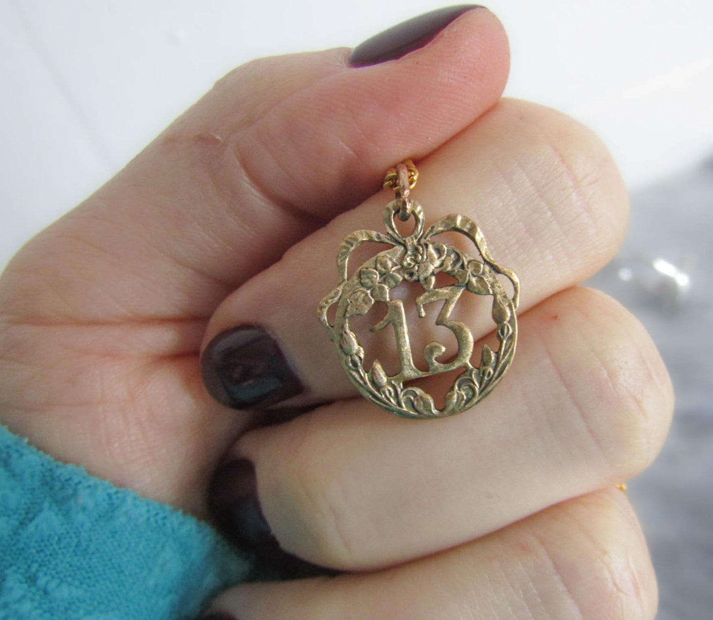 Antique Gold Filled Number 13 Lucky Art Nouveau Pendant c. 1910