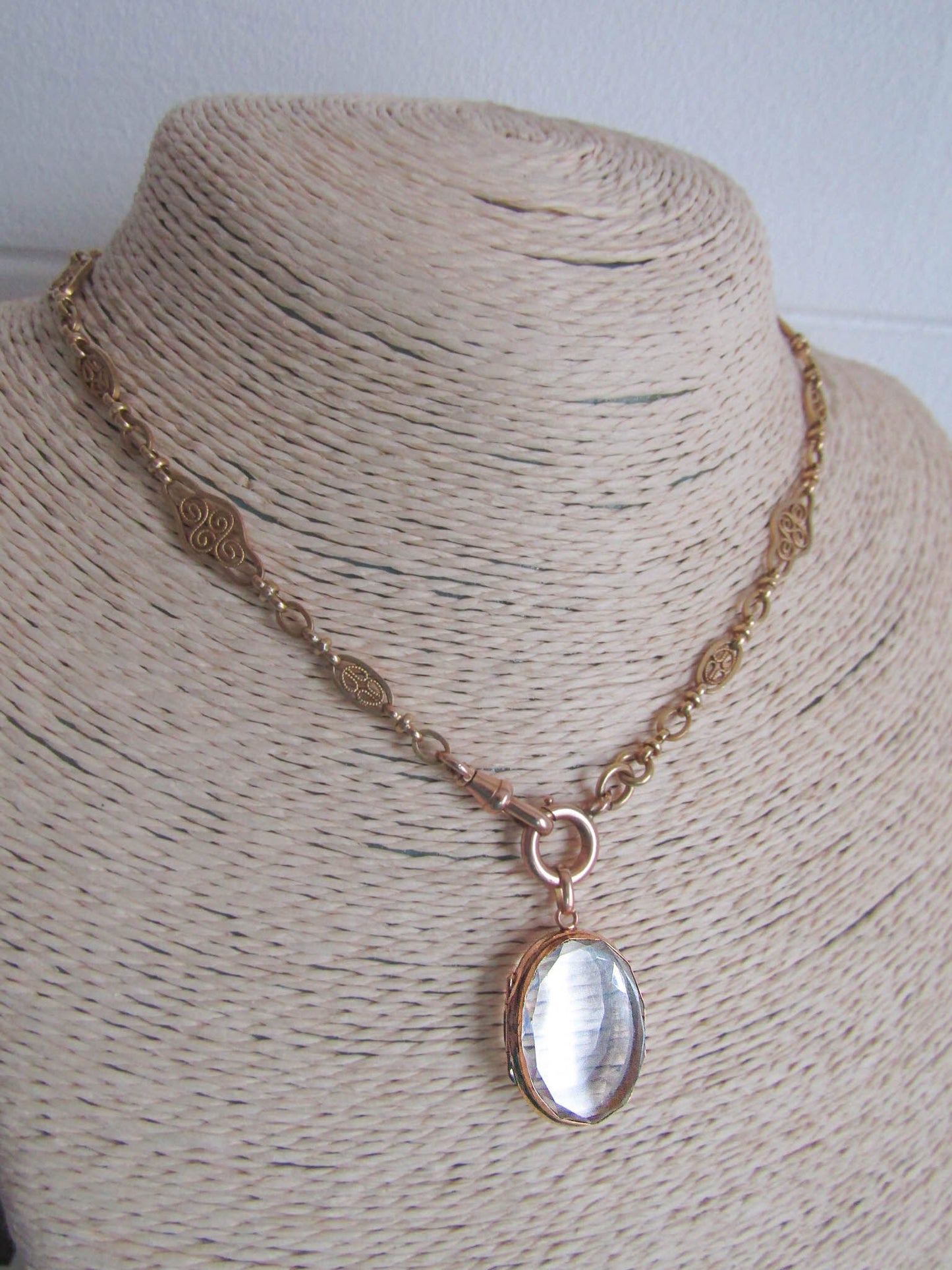 Antique 18K Gold and Beveled Rock Crystal Shaker Locket, French Victorian Solid Gold Pendant
