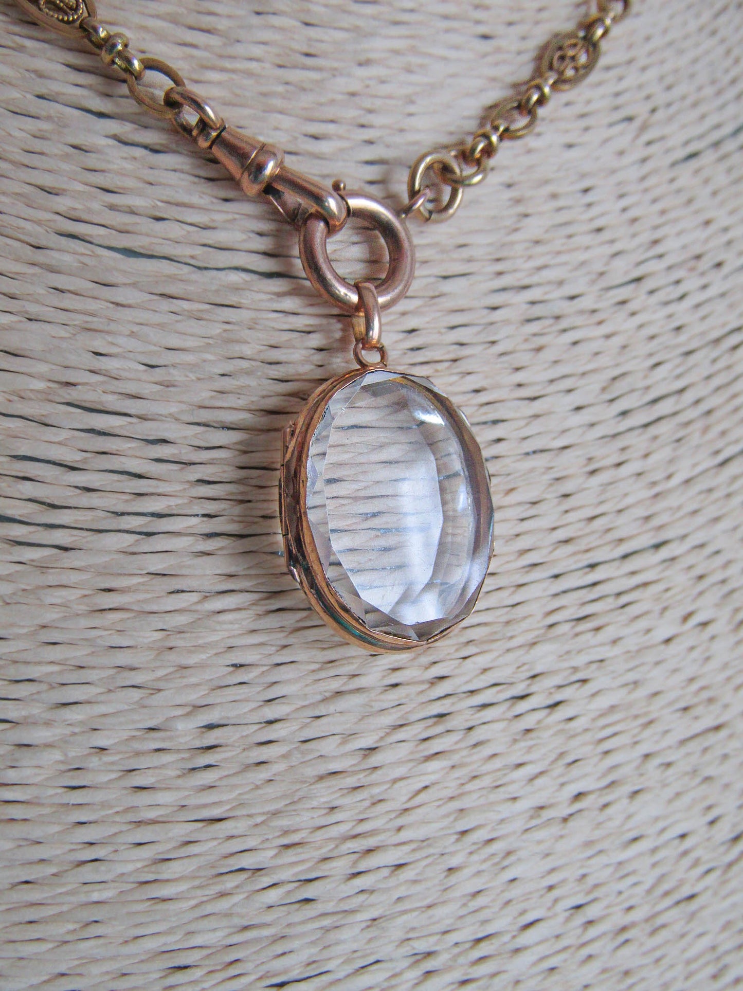 Antique 18K Gold and Beveled Rock Crystal Shaker Locket, French Victorian Solid Gold Pendant