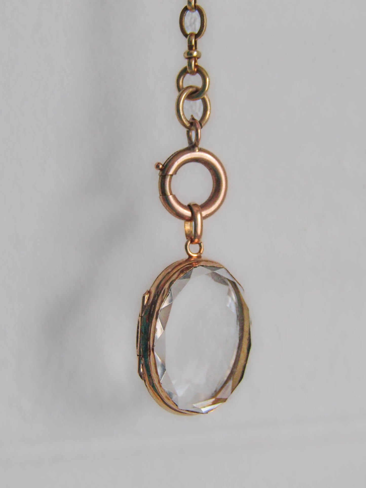 Antique 18K Gold and Beveled Rock Crystal Shaker Locket, French Victorian Solid Gold Pendant