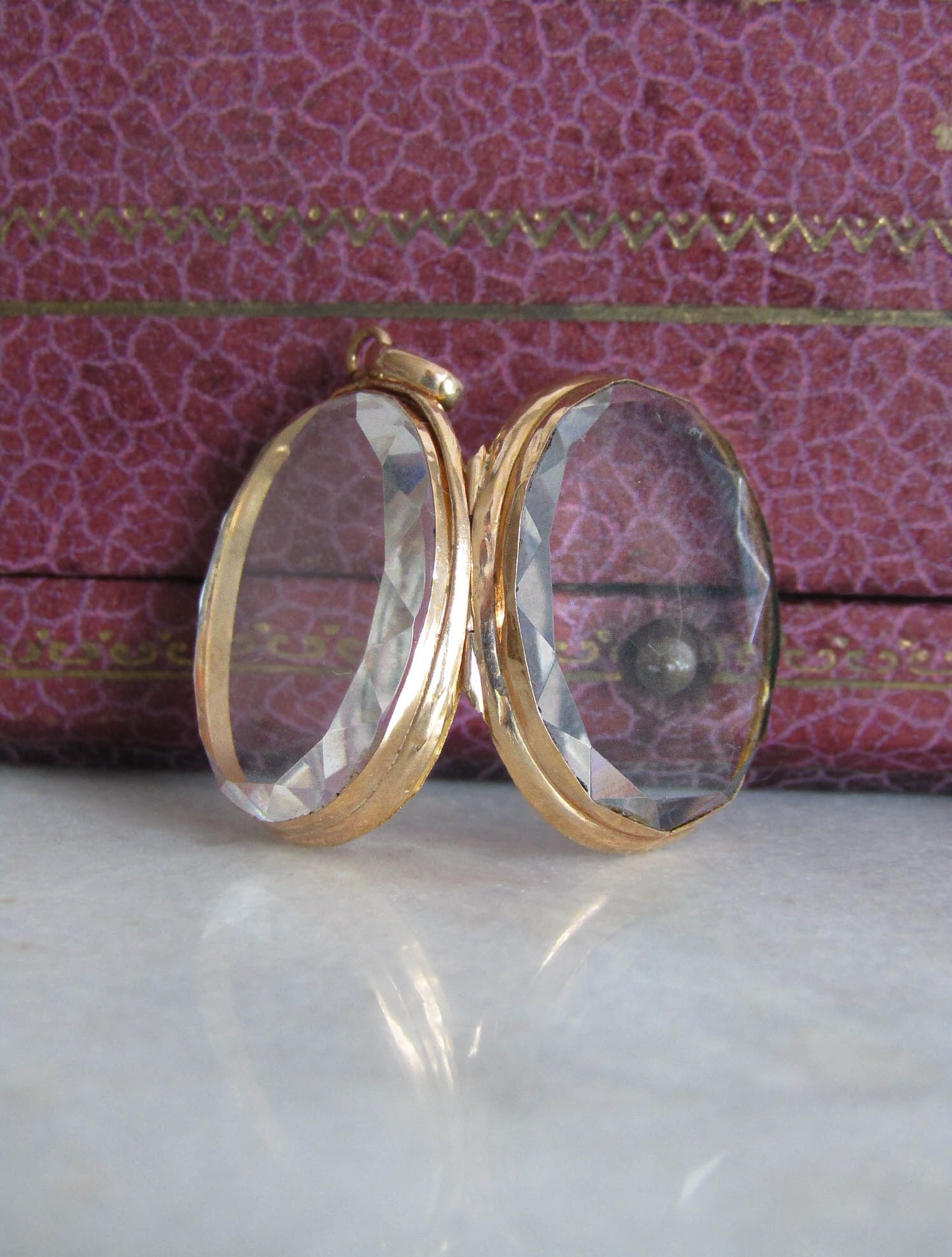 Antique 18K Gold and Beveled Rock Crystal Shaker Locket, French Victorian Solid Gold Pendant