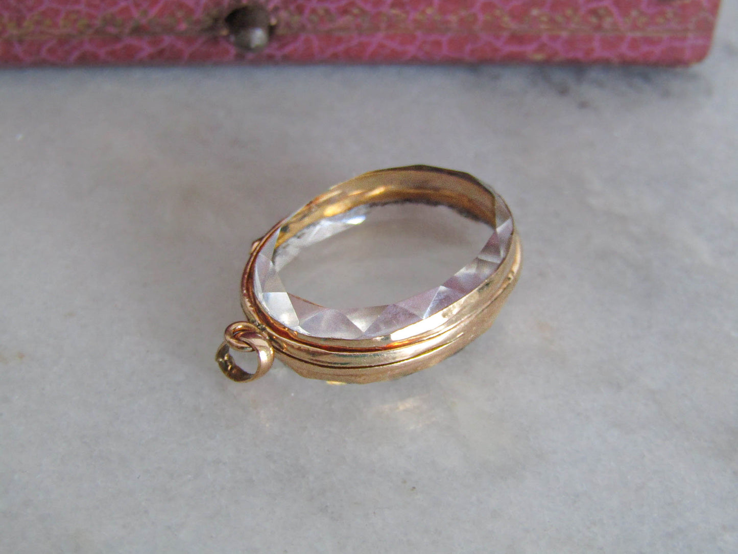 Antique 18K Gold and Beveled Rock Crystal Shaker Locket, French Victorian Solid Gold Pendant