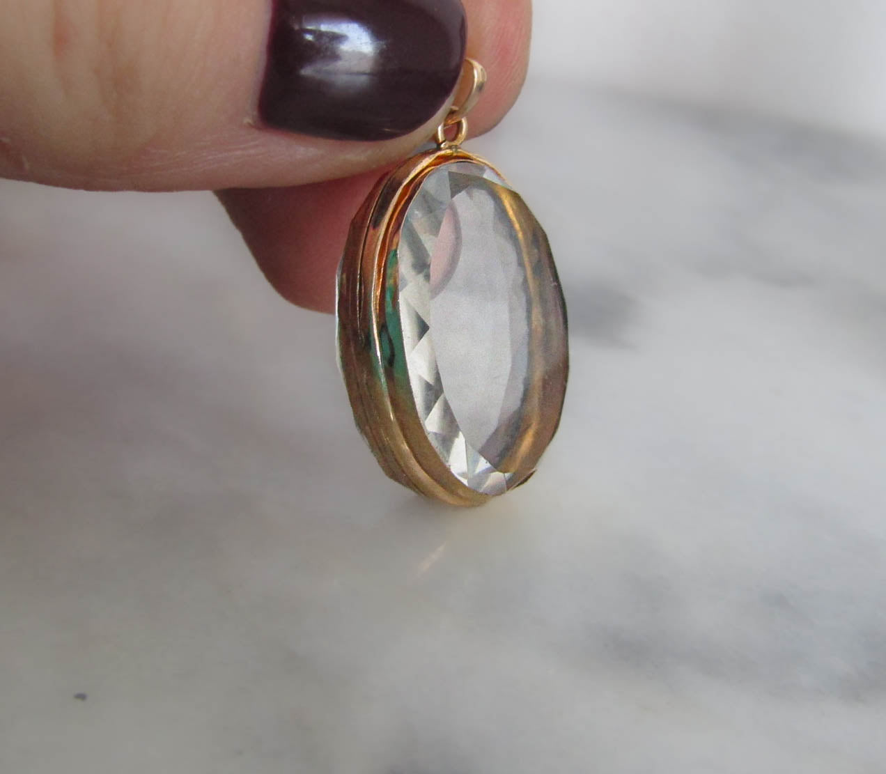 Antique 18K Gold and Beveled Rock Crystal Shaker Locket, French Victorian Solid Gold Pendant