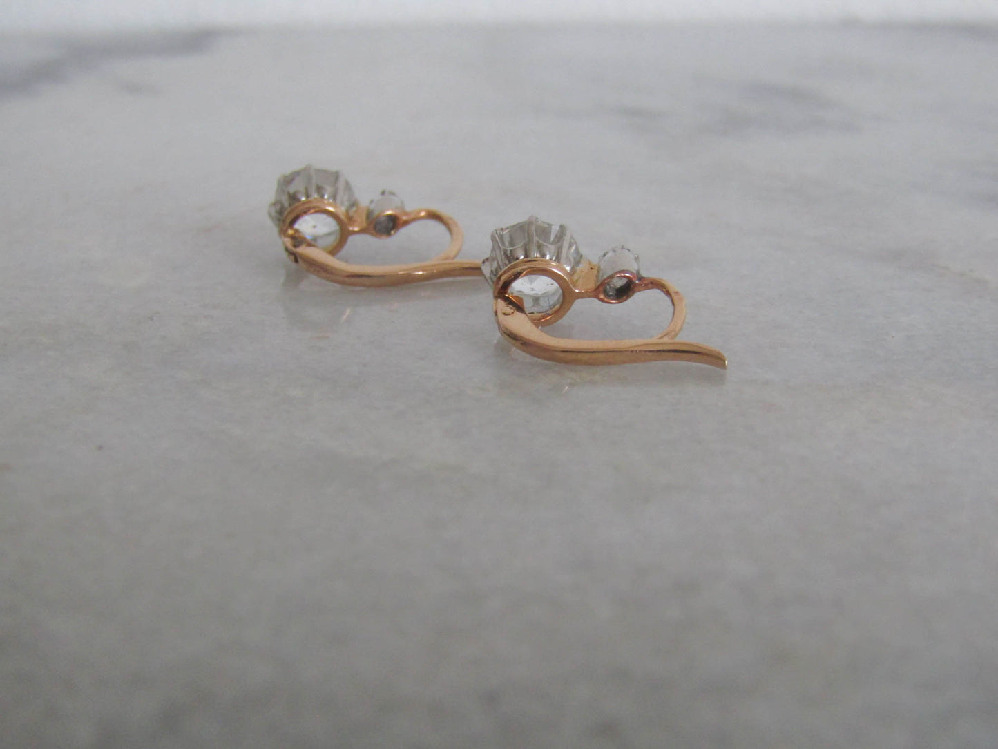Antique French 18K Solid Gold Old Mine Cut Paste Sleeper Earrings