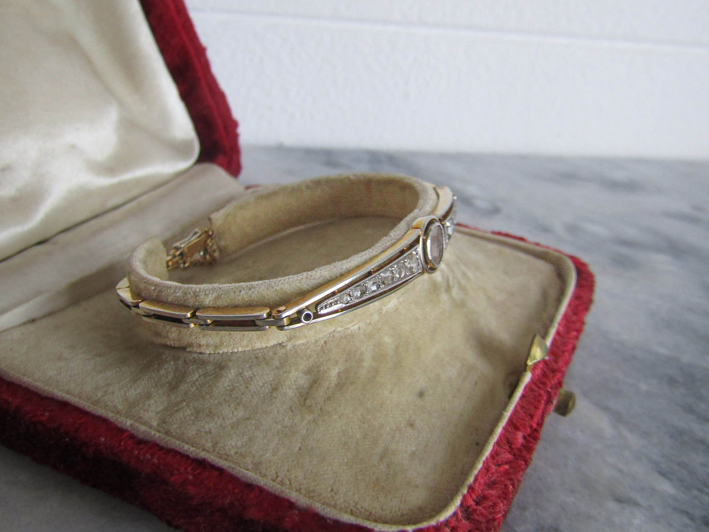 Antique 18K Solid Gold French Edwardian Rose Cut Diamond Bracelet c. 1890