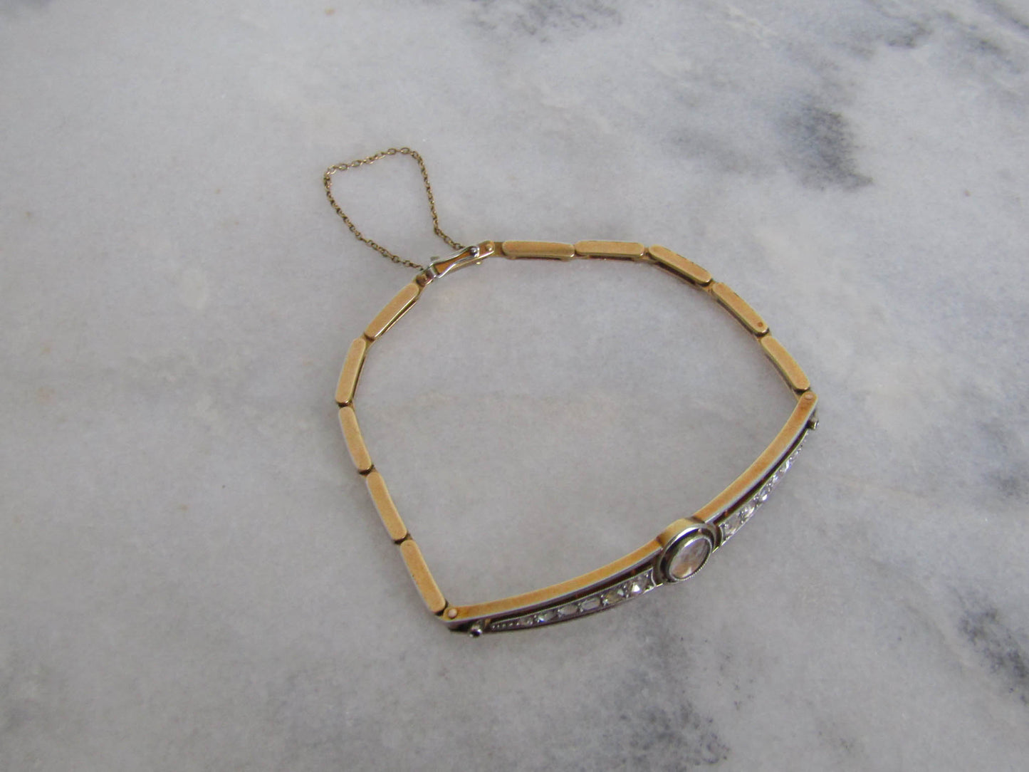 Antique 18K Solid Gold French Edwardian Rose Cut Diamond Bracelet c. 1890