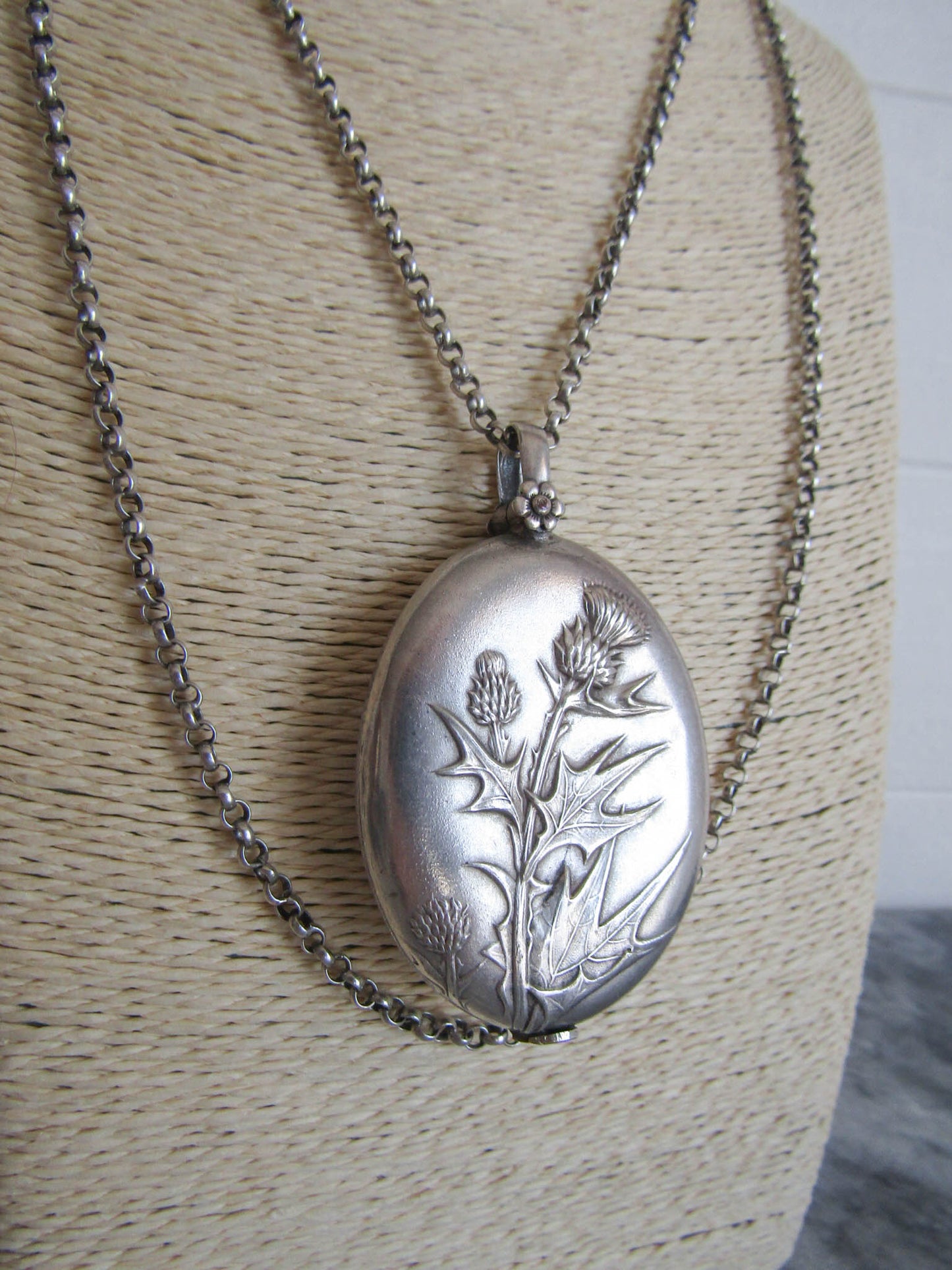 Antique Silver Rolo Chain Long Guard, French Antique Long Muff Chain
