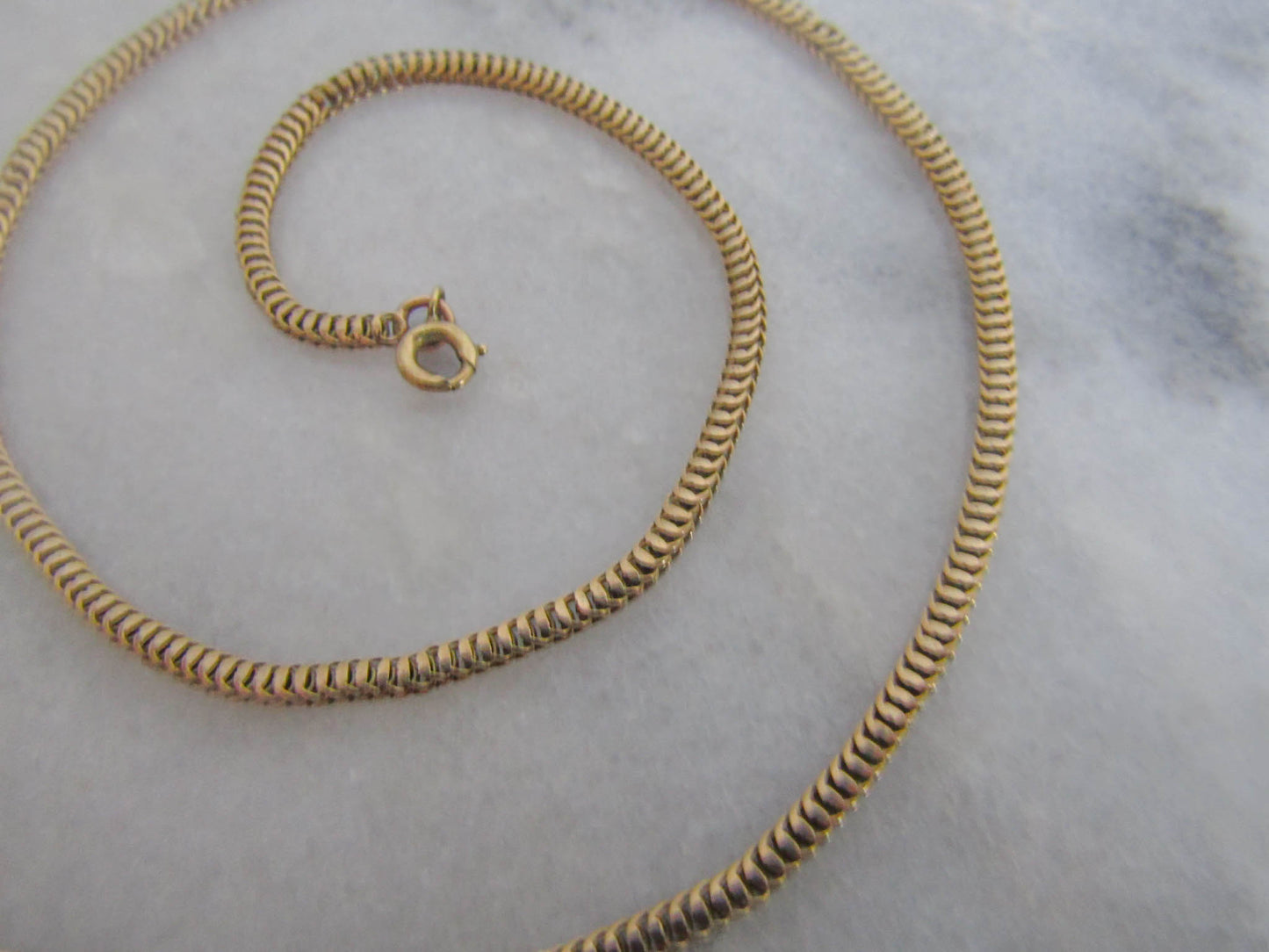 Antique 18K Solid Gold French Box Snake Chain Necklace c. 1880
