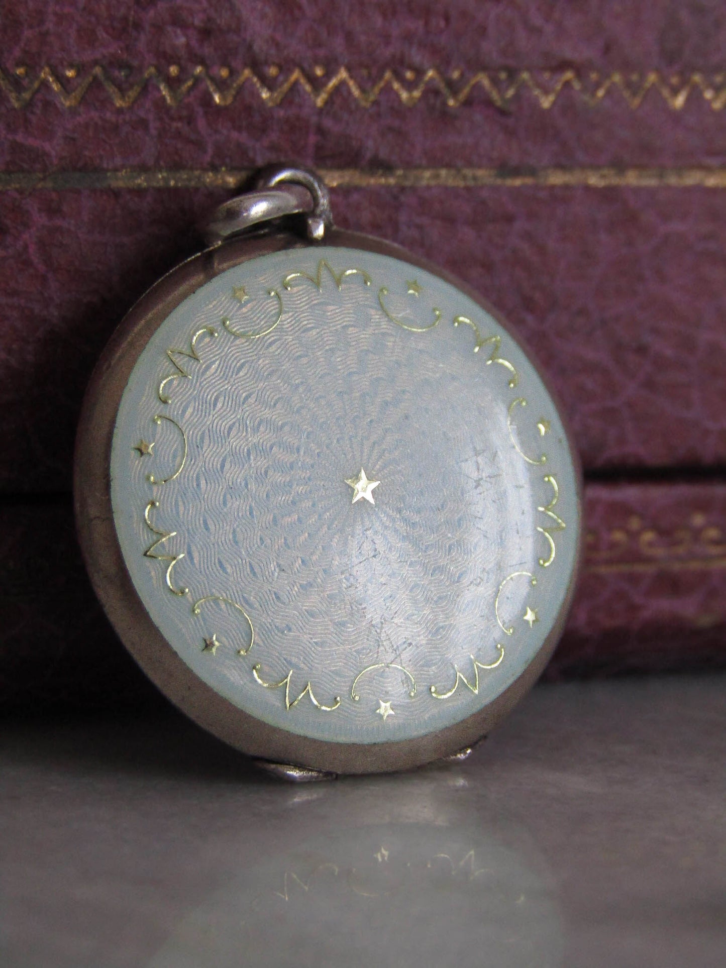 Antique Blue Guilloche Enamel Locket, Belle Epoque Star Locket c. 1900