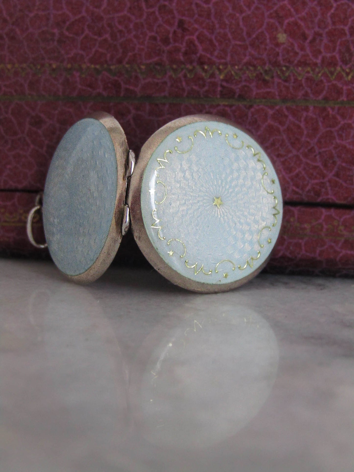 Antique Blue Guilloche Enamel Locket, Belle Epoque Star Locket c. 1900