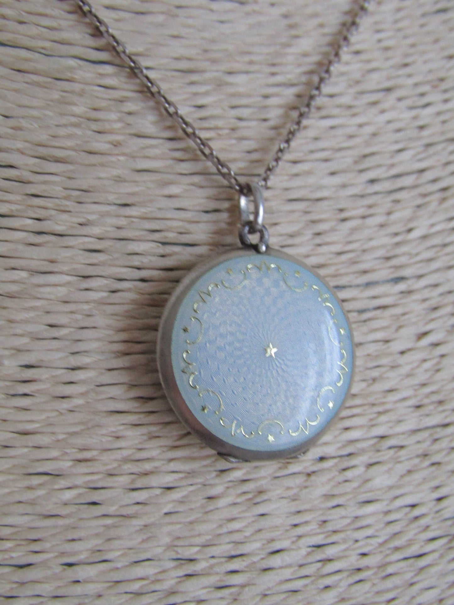 Antique Blue Guilloche Enamel Locket, Belle Epoque Star Locket c. 1900