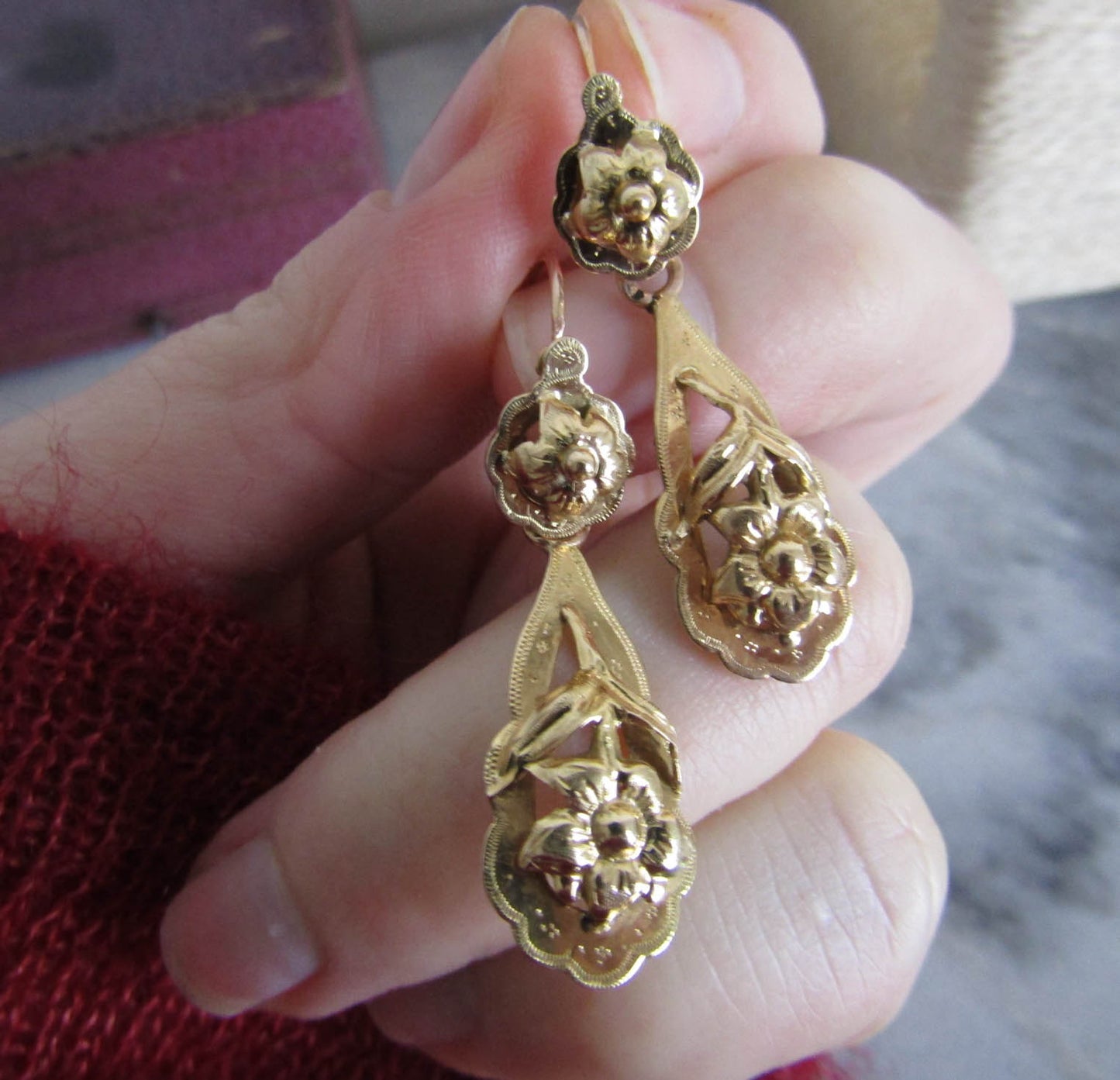 Antique Victorian Day & Night Drop Earrings, French Belle Epoque Dangle Earrings